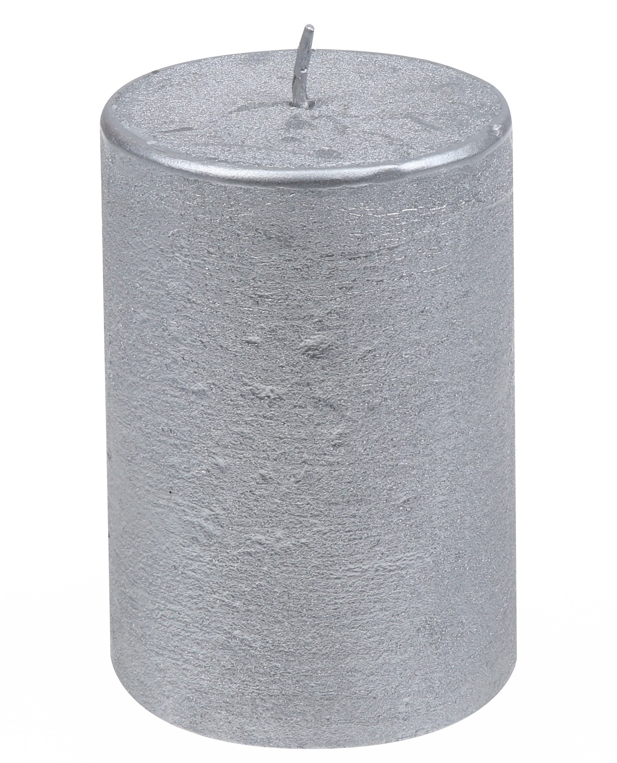 Steinhart Kerzen Rustic-Kerze Stumpenkerze "Rustic-Glanz" Silber 100/68 mm günstig online kaufen