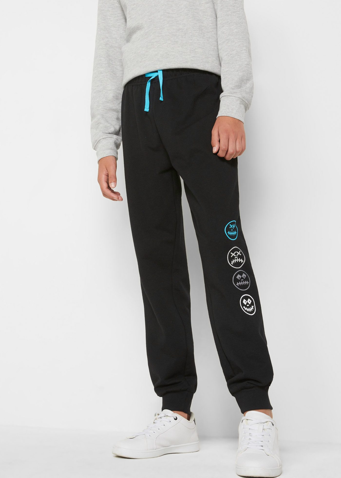 bonprix Jogginghose aus Baumwoll-Mix, Regular Fit, mit Smiley Motiv