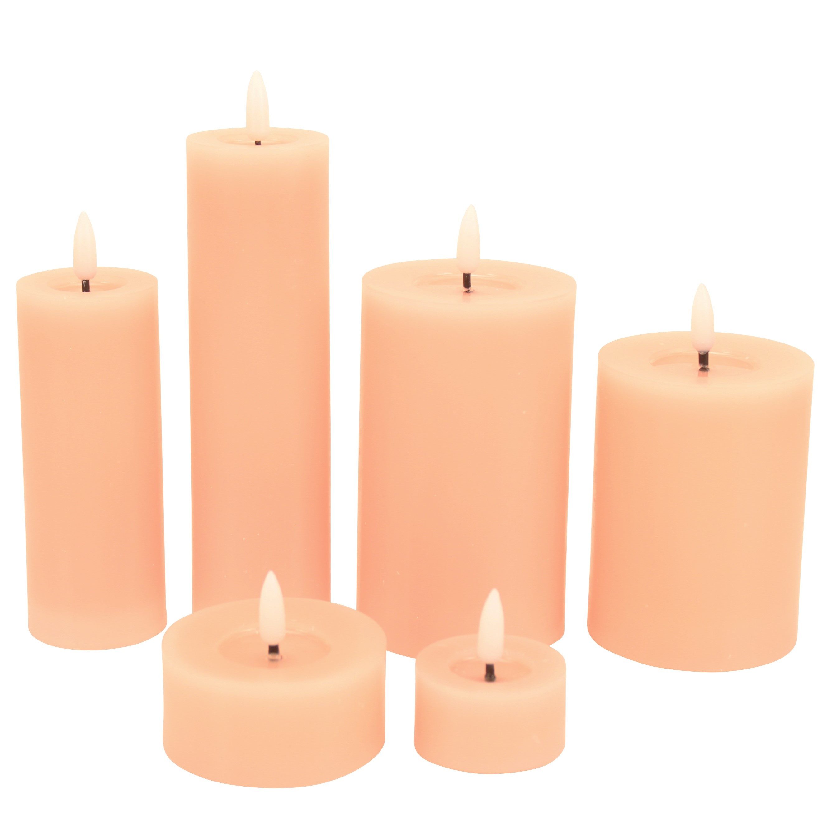 Online-Fuchs LED-Kerze 6er Set LED-Kerzen aus Echtwachs mit realistischer Flamme (Creme, Weiß, Lila, Grün oder Rosa, 3 verschiedene Kerzenarten), - 6 Stunden Timer