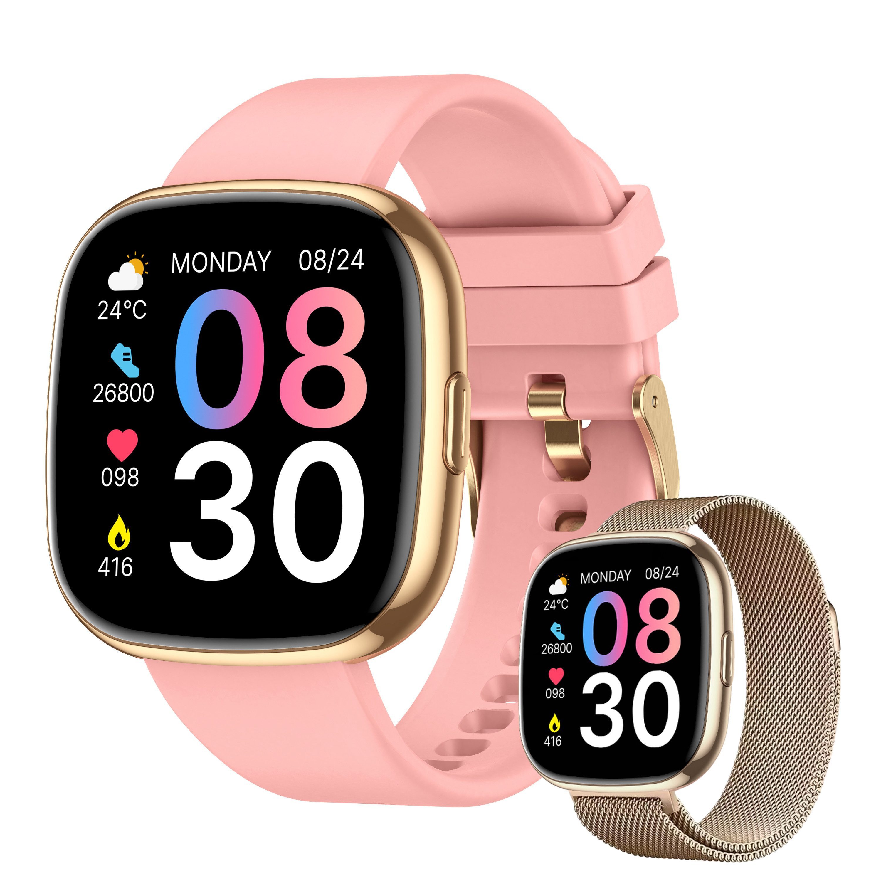 Zevelora Herren's und Damen's Telefonfunktion 300 mAh Akku IP68 Wasserdicht Smartwatch (1,72 Zoll, Android/iOS), Fitness Uhr mit 1,72" Display, Blutdruck, SpO₂ & 100+ Sportmodi