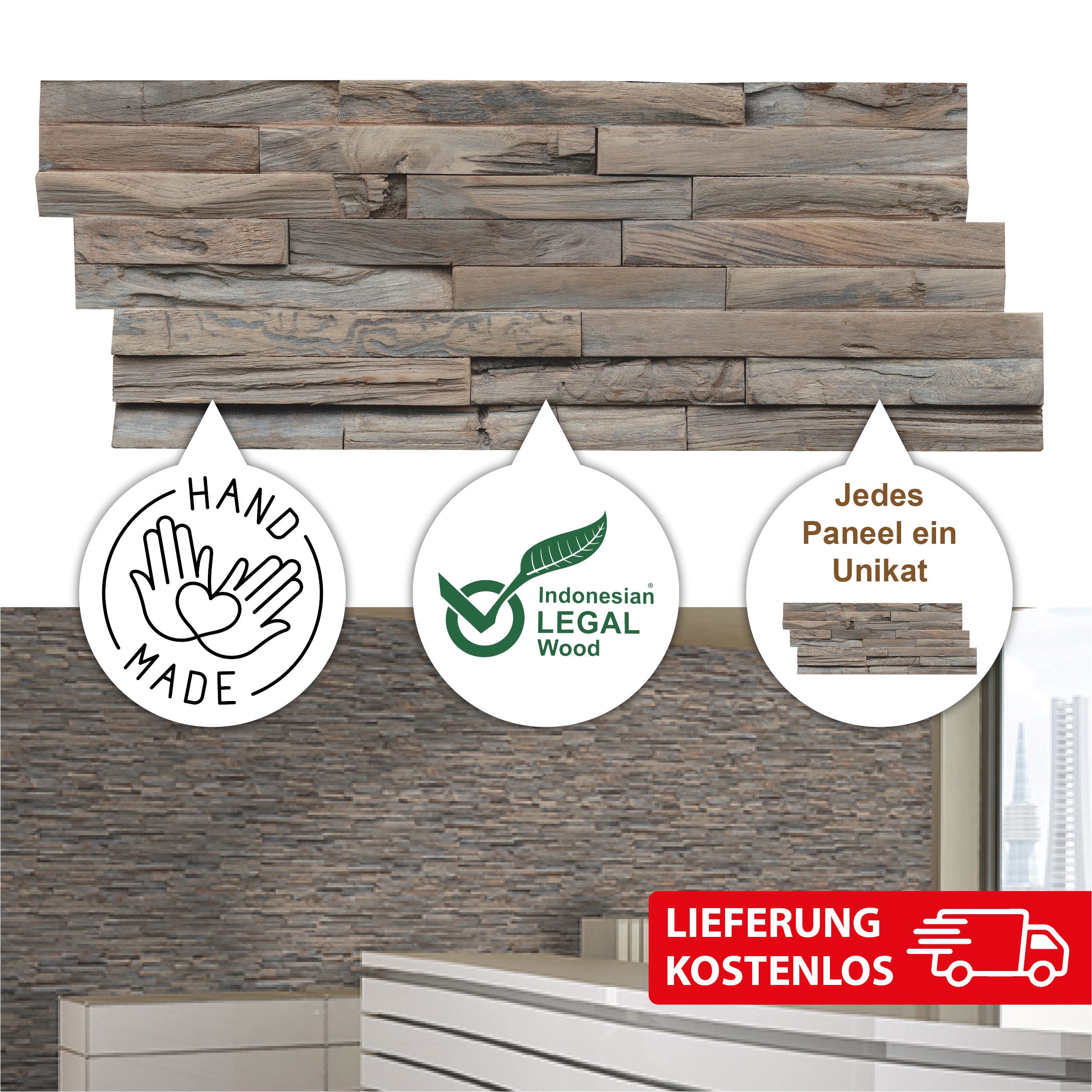 INDO 3D Wandpaneel Teak Elegance, BxL: 20,00x50,00 cm, 0,10 qm, (Packung, V günstig online kaufen