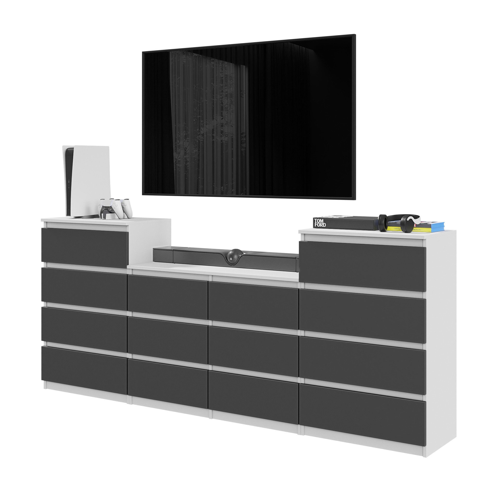 Furnica Kommode GABRIEL 4+6+4 Schubladen-Weiß Matt H92cm B220cm T33cm