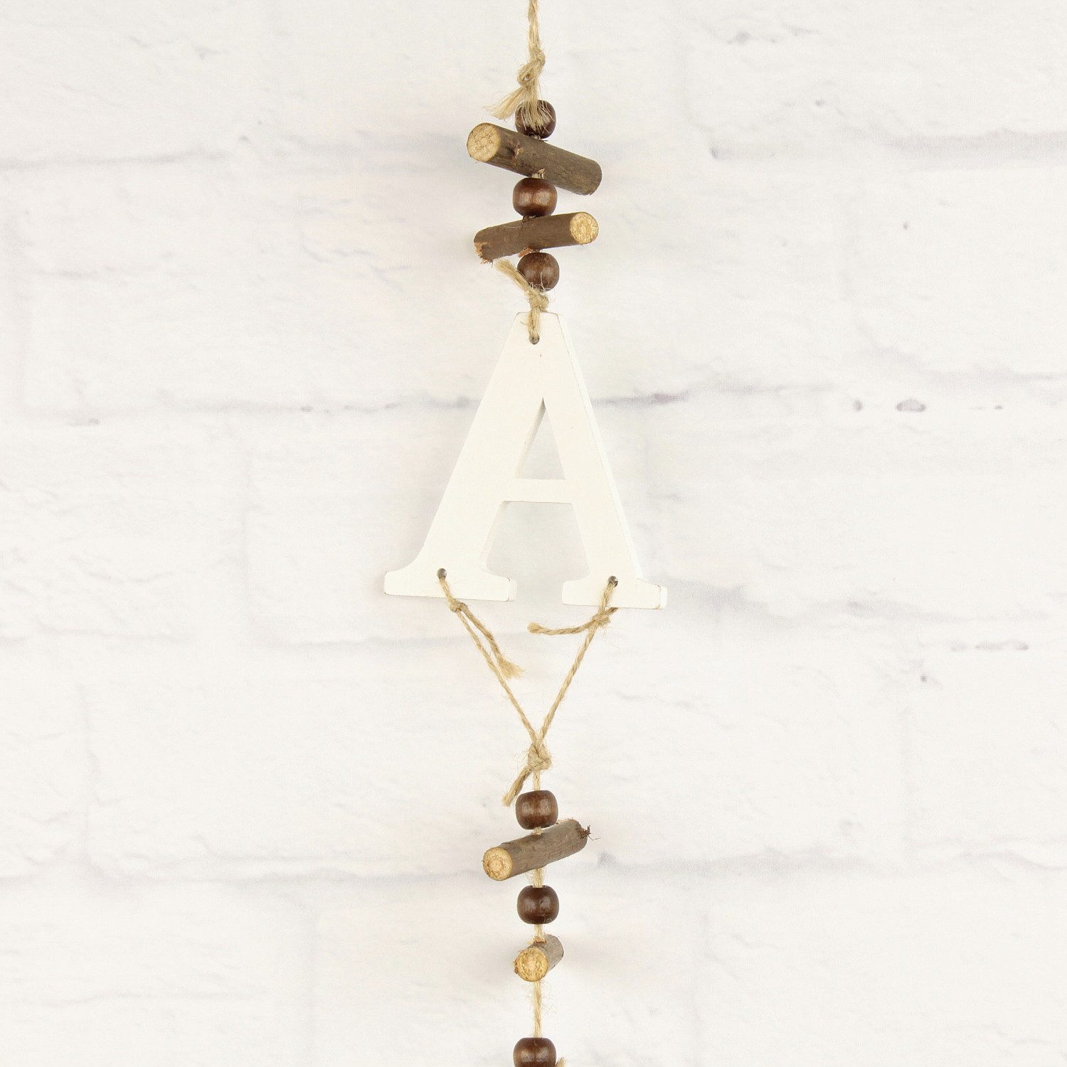 Macosa Home Hängedekoration Dekogirlande Advent Braun Weiß Holz 120 cm Girlande Weihnachtsdeko (Hängedekoration Weihnachten Winter Winterdeko), zum hängen Anhän – Bild 3 von 3