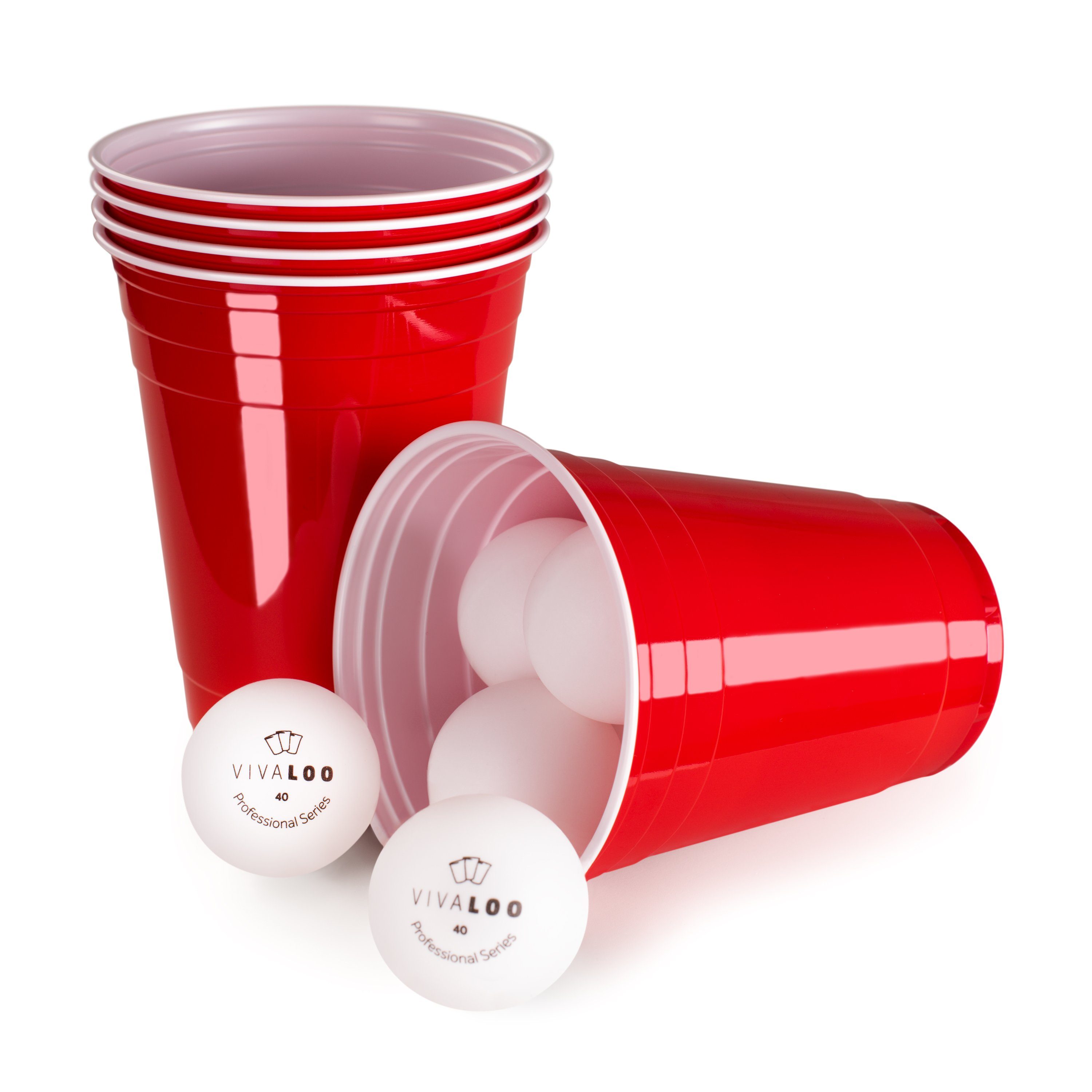 Vivaloo Becher Bierpongset, wiederverwendbare Partybecher und Bälle, 50-tlg., Original American Red Cups
