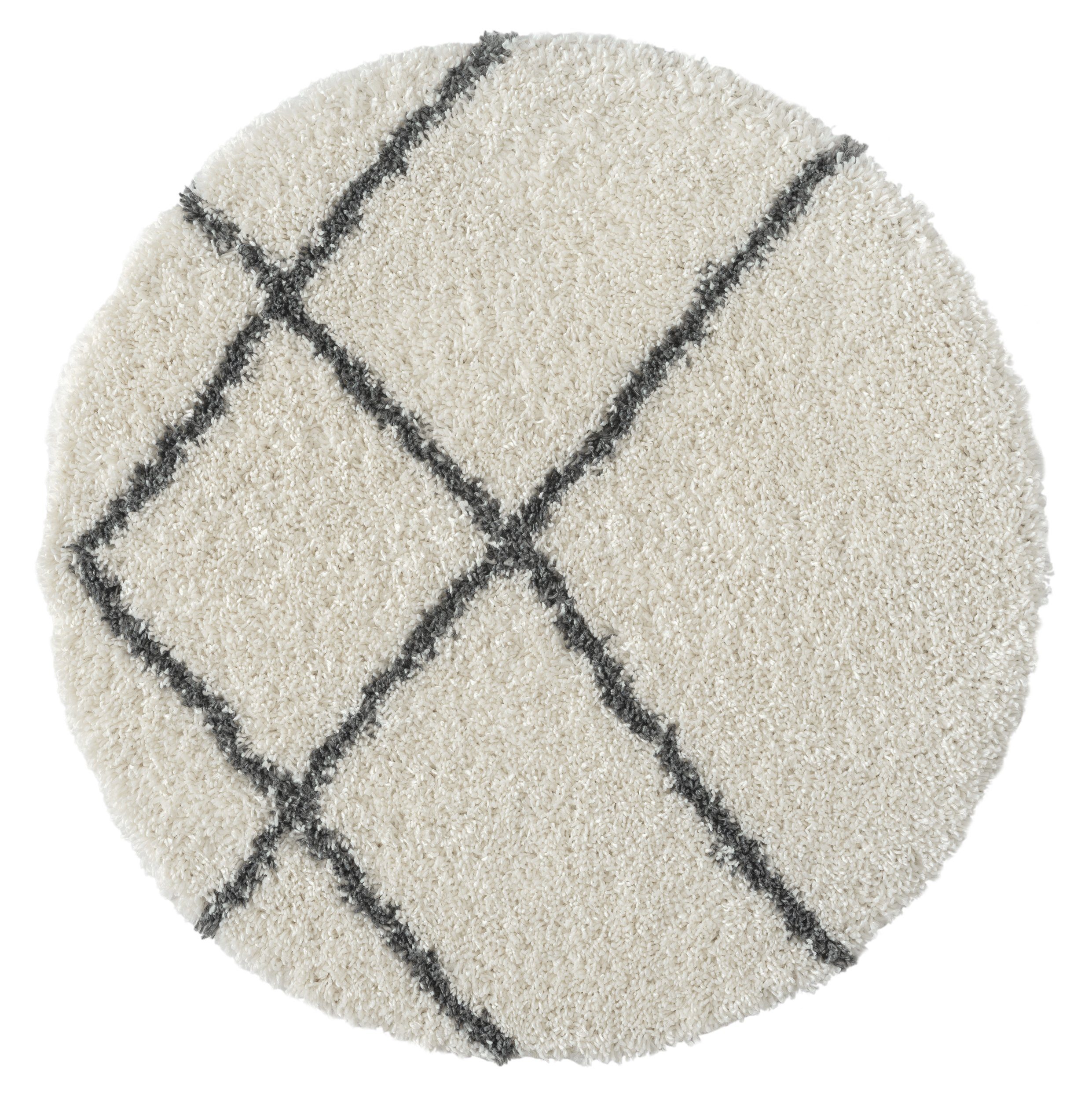 Wohnando Teppich MY-RUG Hochflorteppich Shaggy Luxe 120x120cm, rund, Höhe: 38 mm, Scandi Rauten Design, leicht glänzend, extra flauschig