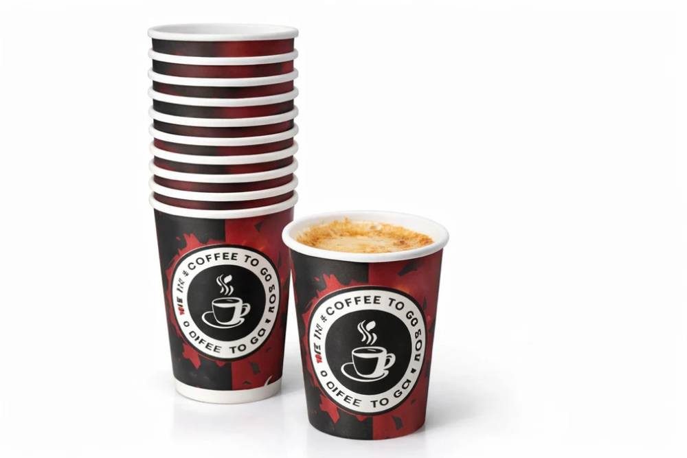 PACKEO Coffee-to-go-Becher Kaffeebecher To Go 200 ml (8 oz), Pappbecher für Heißgetränke, 200-tlg., Braun/Schwarz