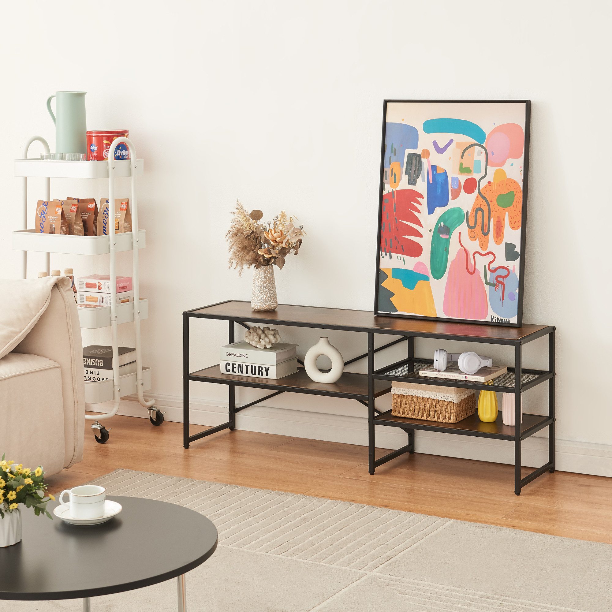 en.casa TV-Regal, »Västiarharg« Metallgestell 120x30x46 cm Schwarz/Walnusso günstig online kaufen