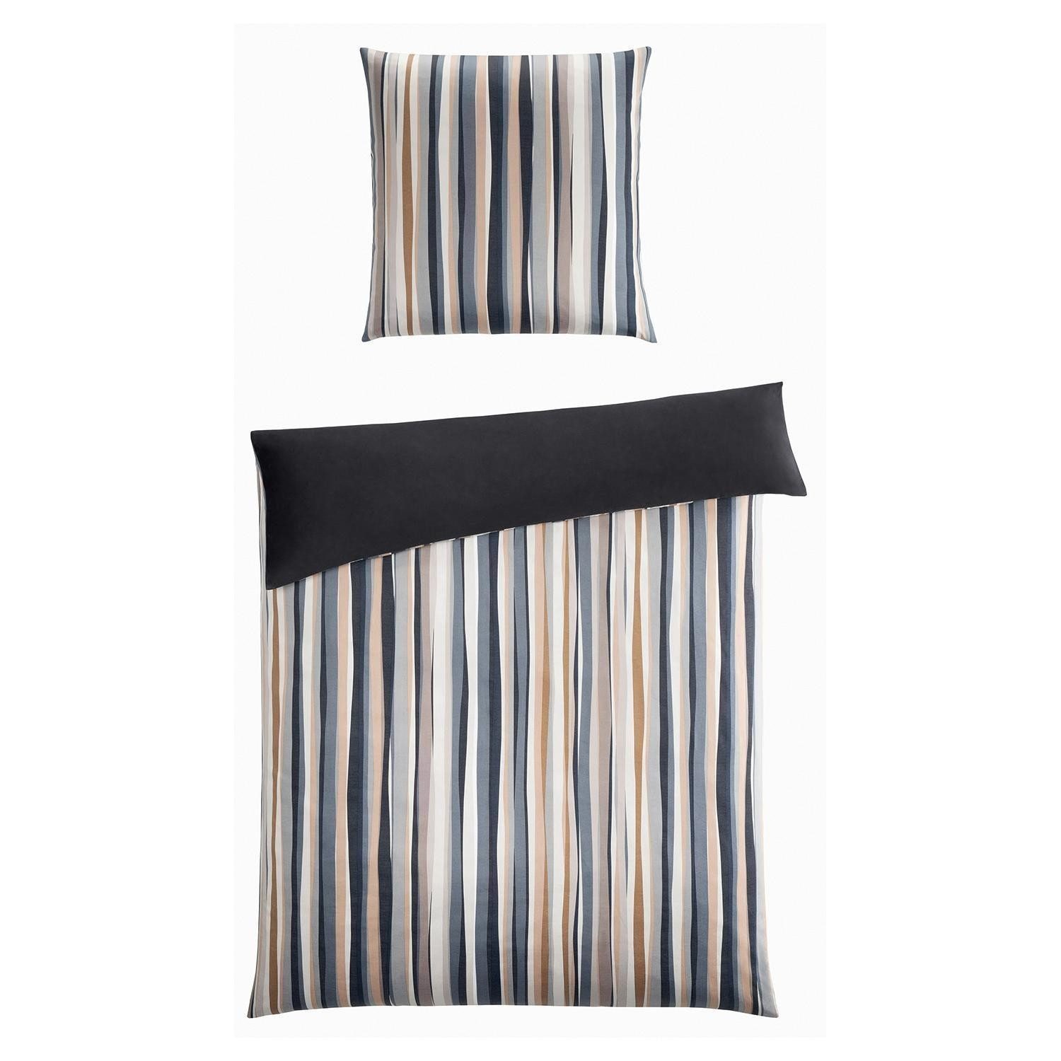 casa NOVA Постельное белье IRINA, Grau, Schwarz, 155 x 220 cm, Längsstreifen, Satin