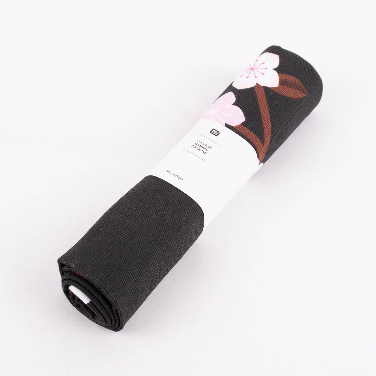 Rico Design Stoff Rico Design Canvas Baumwollstoff Kirschblüten schwarz rosa 50x140cm