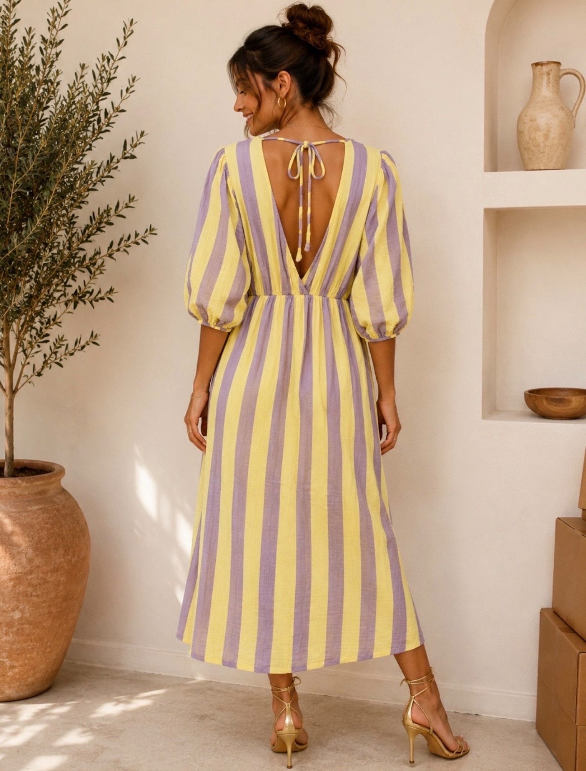 Worldclassca Sommerkleid Worldclassca Musselin Sommerkleid Streifen Lang Gestreift Strand Dress Neue Kollektion - Stilvolle und gemütliche Sommer Mode für Damen