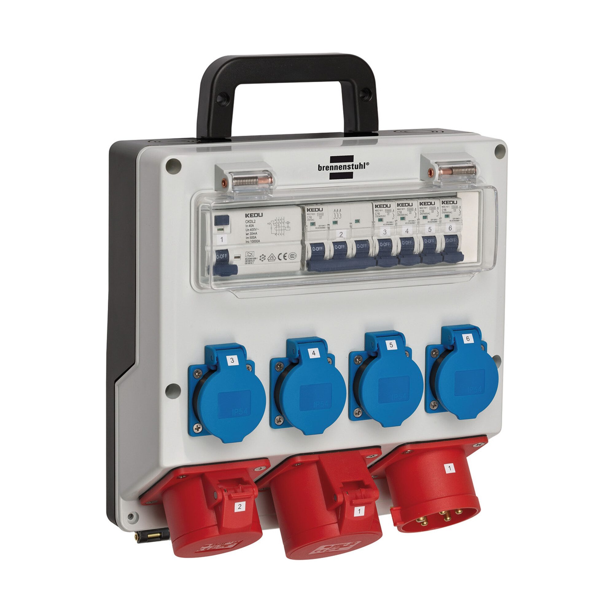 Brennenstuhl Kabelbox Wandverteiler 4/32 IP44 4x LS 230V/16 A, 1xLS 400V/16 A, 1xFI 40 A 4-p