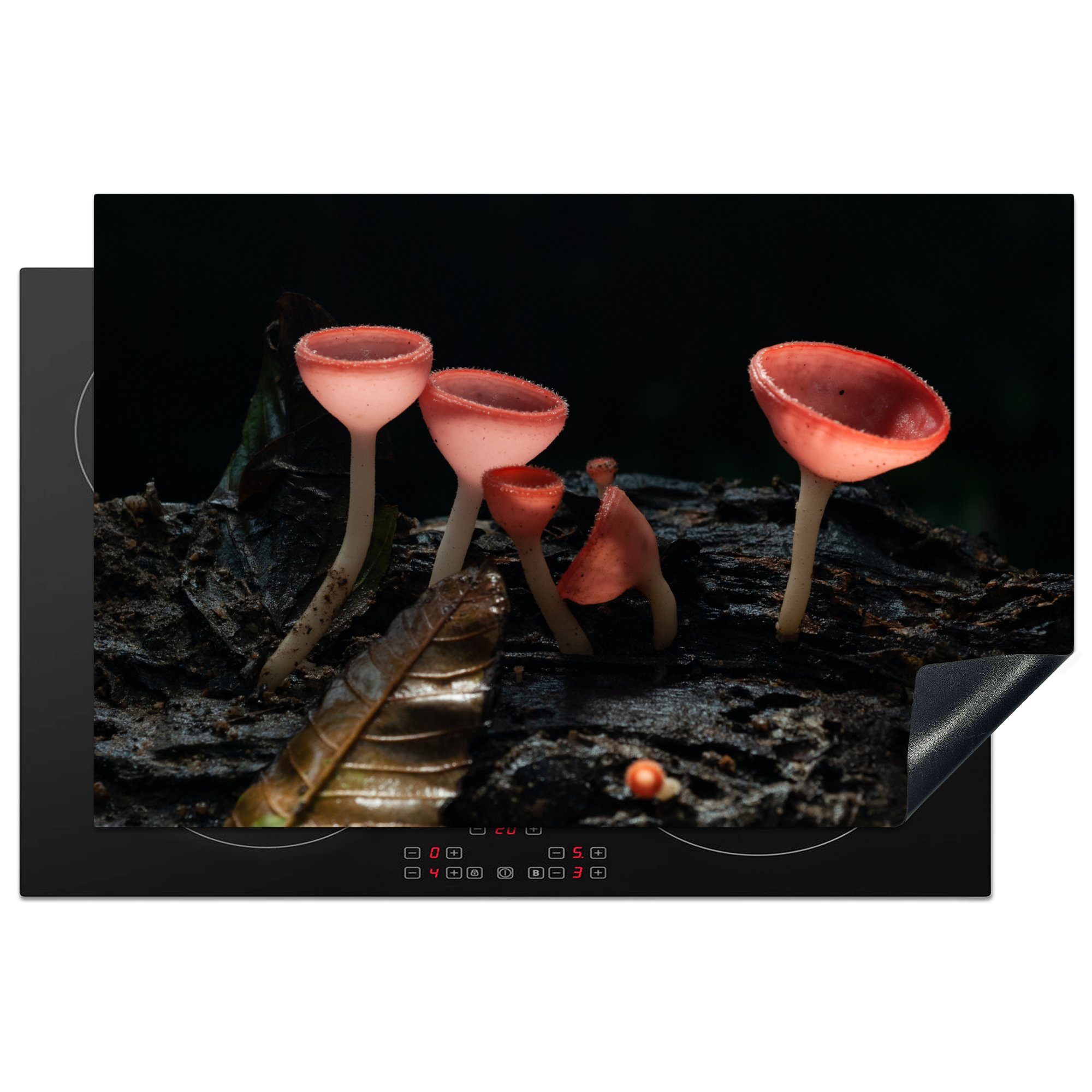 MuchoWow Herdblende-/Abdeckplatte Rote Pilze im Dunkeln, Vinyl, (1 tlg), 81x52 cm, Induktionskochfeld Schutz für die küche, Ceranfeldabdeckung