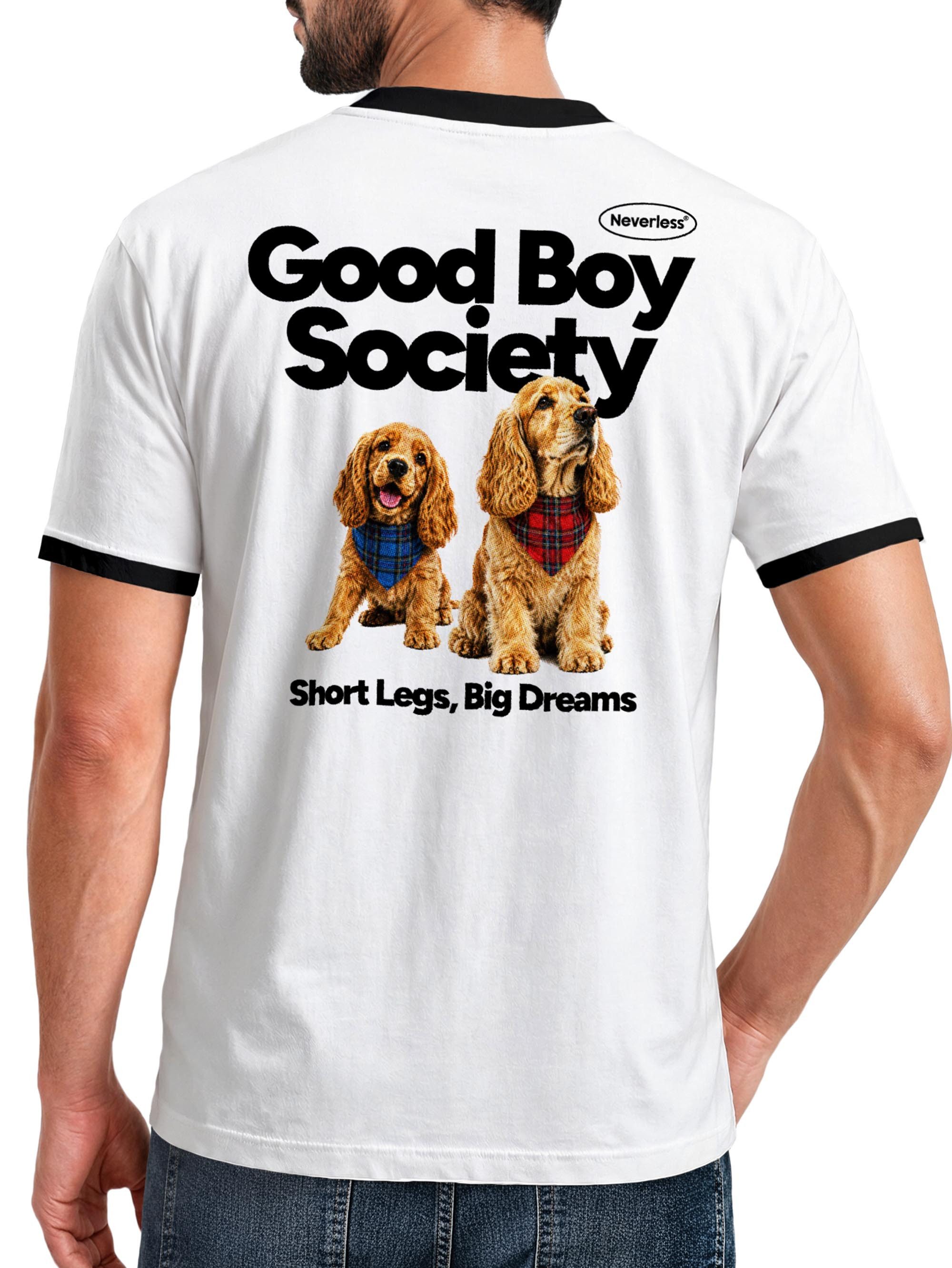 Neverless Print-Shirt Herren T-Shirt Retro Kontrastbund - Design Good Boy Society - mit Print