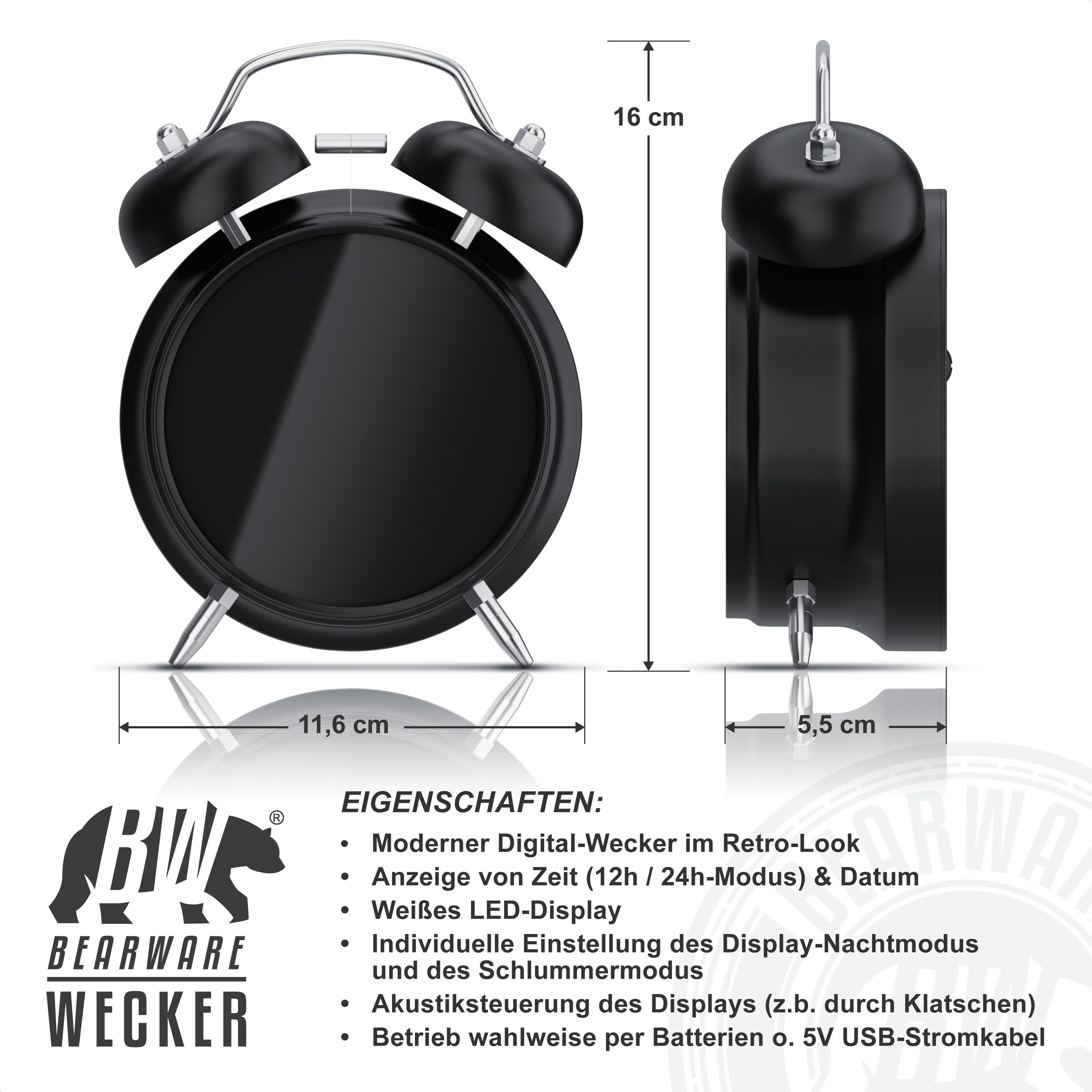 BEARWARE Wecker Digital, rund, Lichtring, Retro, günstig online kaufen