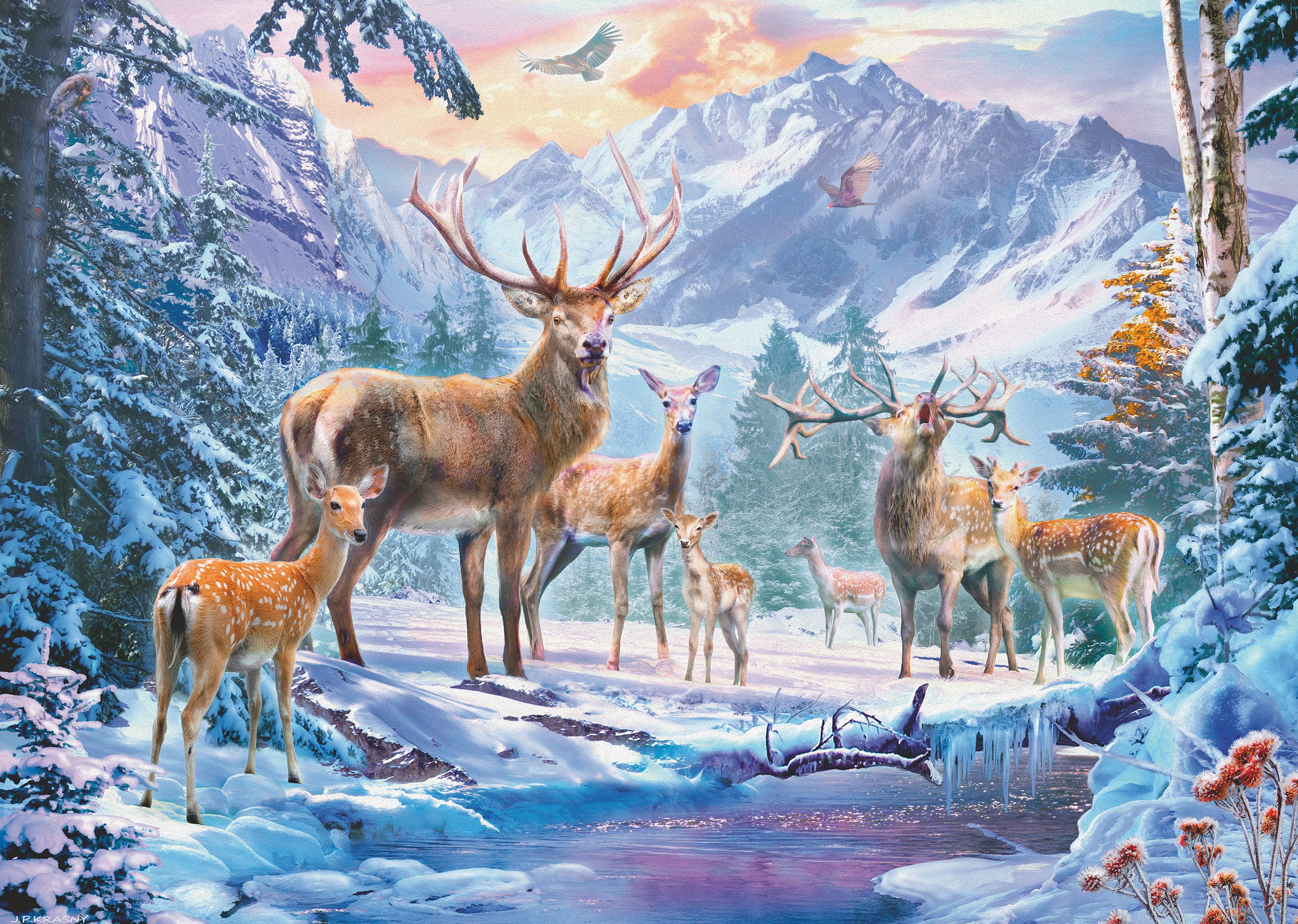 Ravensburger Puzzle Rehe und Hirsche im Winter, 1000 Puzzleteile, Made in G günstig online kaufen