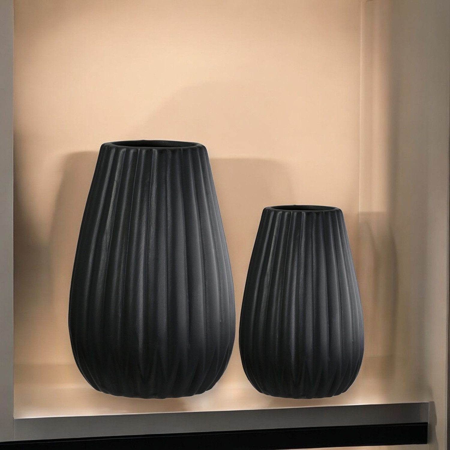 Casablanca by Gilde Tischvase 2tlg. Set Vase Piega schwarz H.17 cm (1 St)