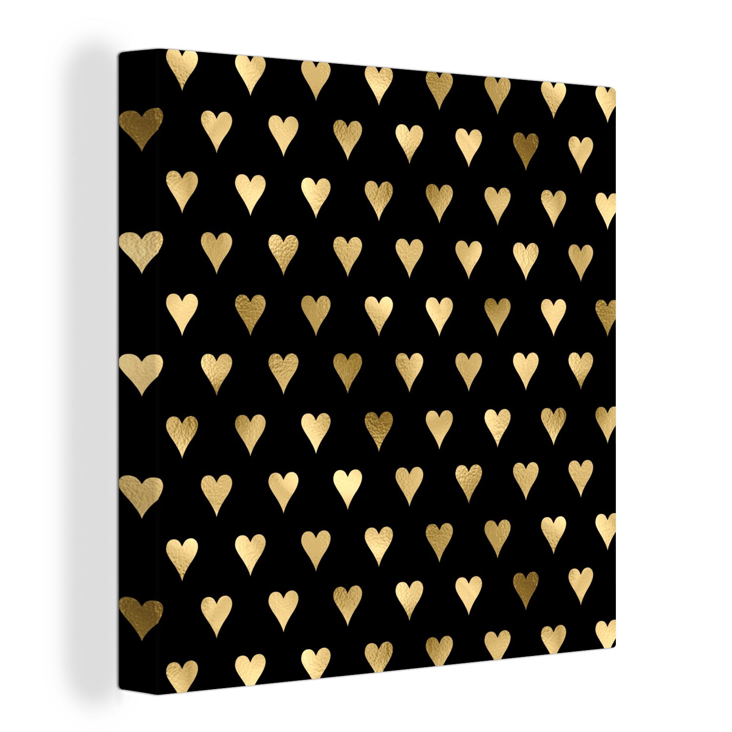 OneMillionCanvasses® Leinwandbild Muster - Herz - Gold, (1 St), Leinwand Bilder für Wohnzimmer Schlafzimmer