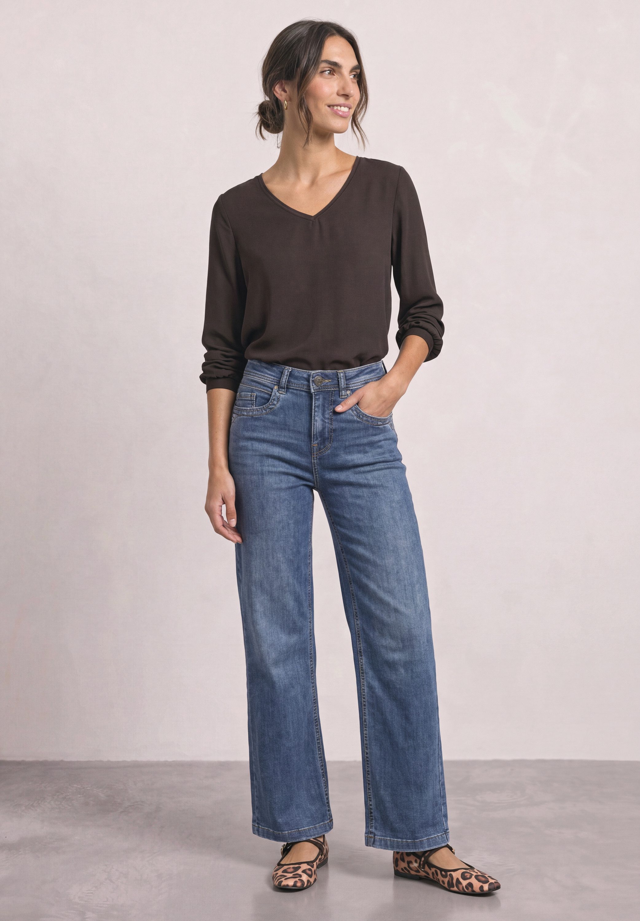 STREET ONE Langarmshirt mit Chiffon-Layer