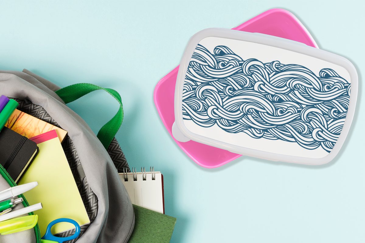 (2-tlg), - Erwachsene, Brotbox Meer, Wellen Lunchbox rosa MuchoWow Kunststoff Mädchen, Brotdose für Snackbox, Kinder, Kunststoff, Muster -