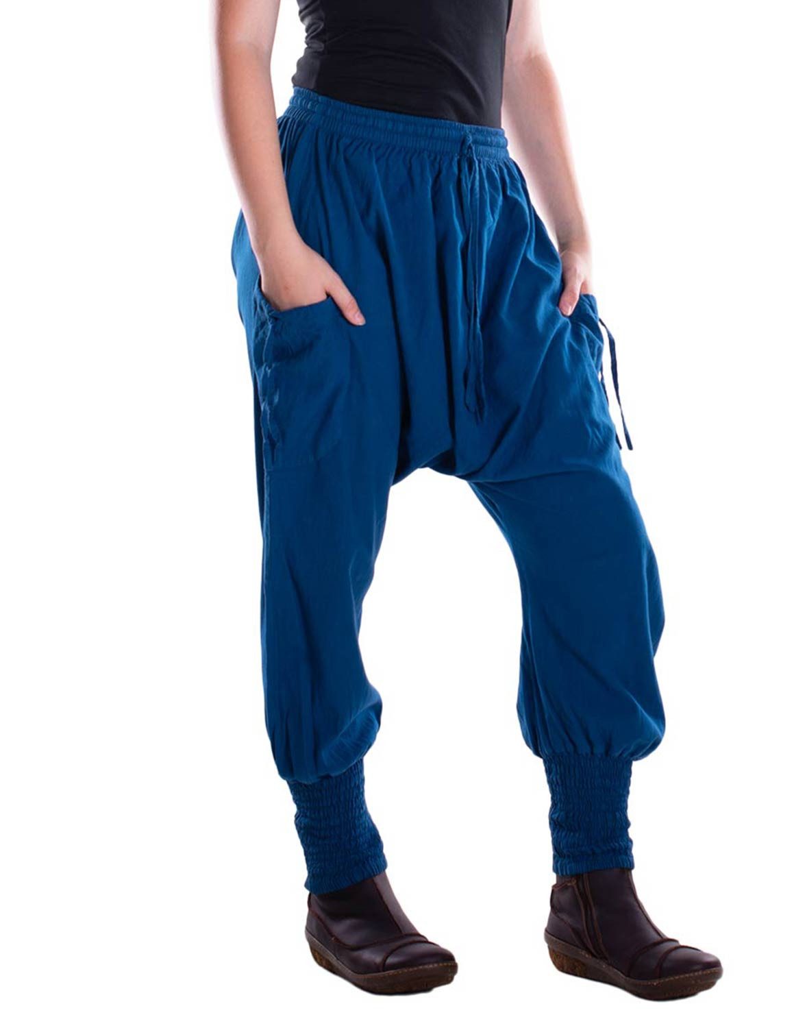 Haremshose Hose aus Baumwolle mit Gummibund und seitlichen Taschen