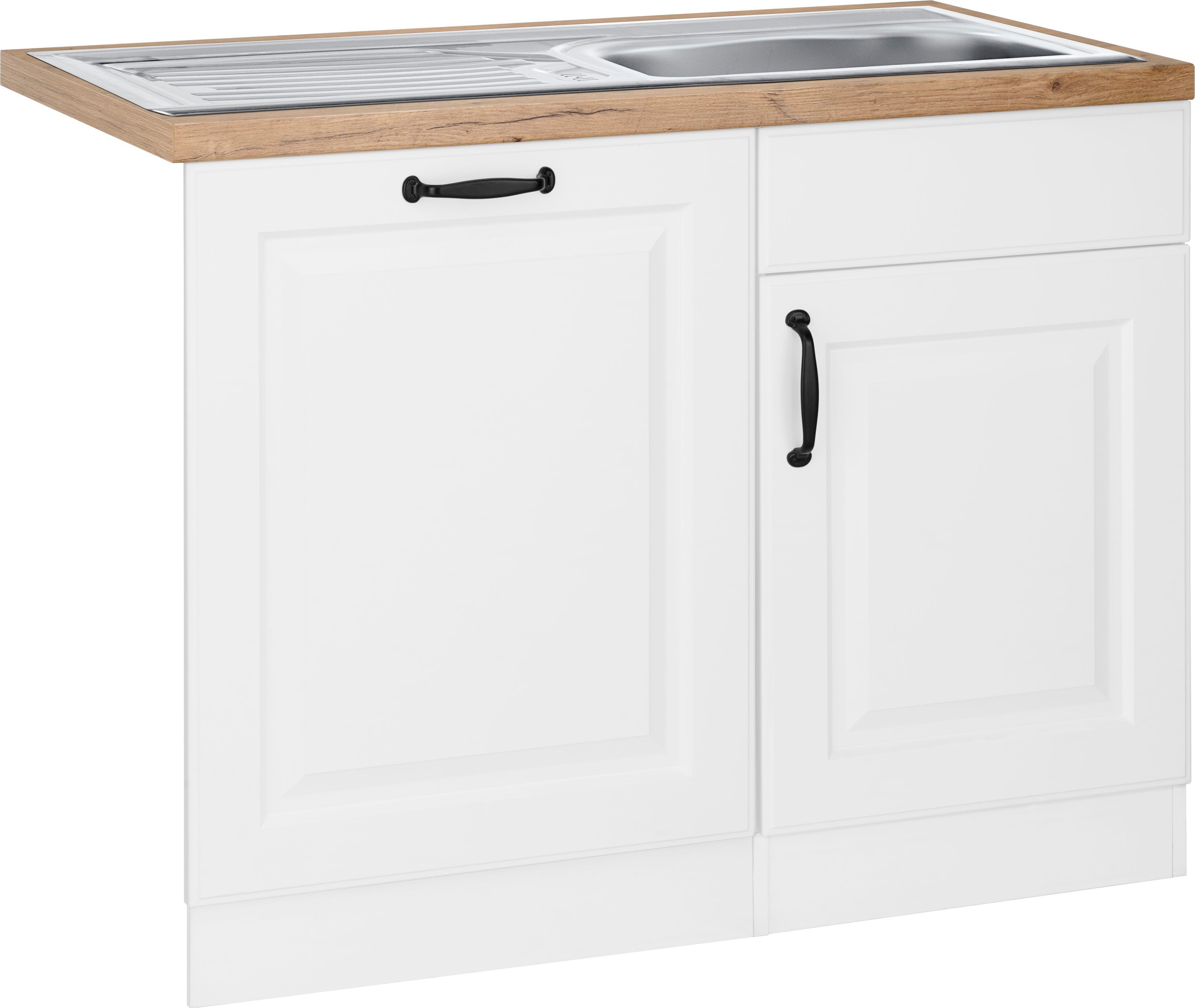 wiho Küchen Spülenschrank Erla 110 cm breit, inkl. Tür/Sockel für Geschirrspüler weiß/kastelleichefarben | weiß