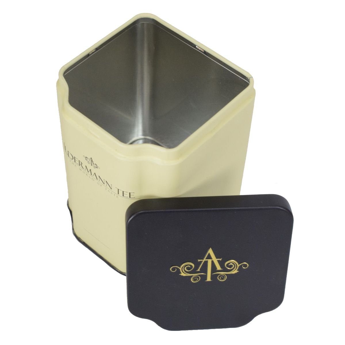 schwarzer Tee" "Aldermann 8x8x11 Teebox Metall Teedose, Deckel, Gewürze, cm