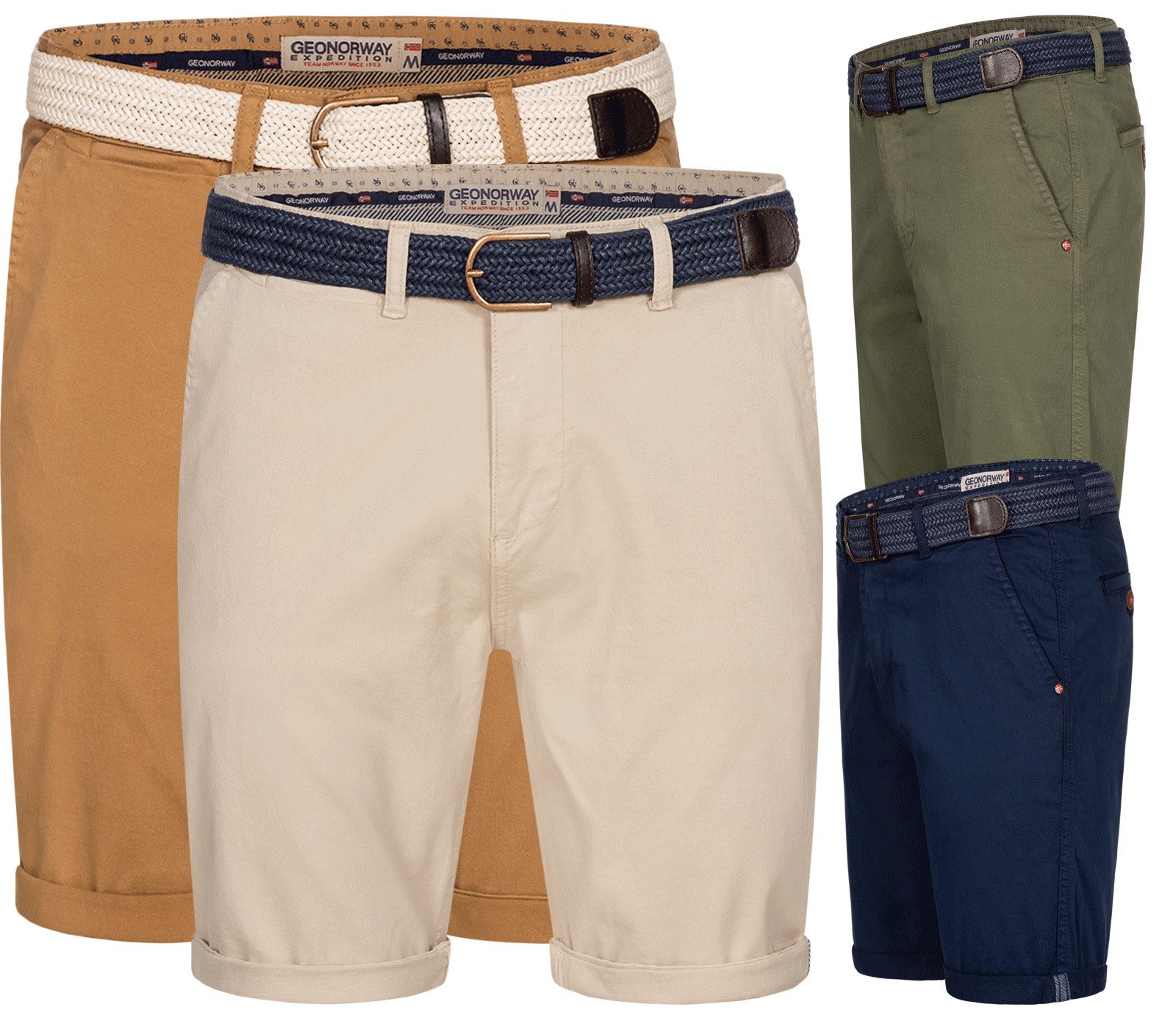 Geographical Norway Bermudas Chino Shorts kurze Hose Bermuda Knielang Stoff bequem mit Gürtel short – Bild 5 von 5