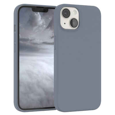 EAZY CASE Handyhülle Premium Silikon Case für Apple iPhone 14 6,1 Zoll, Silikonhülle Slimcover mit Displayschutz Etui Grau / Stahlblau