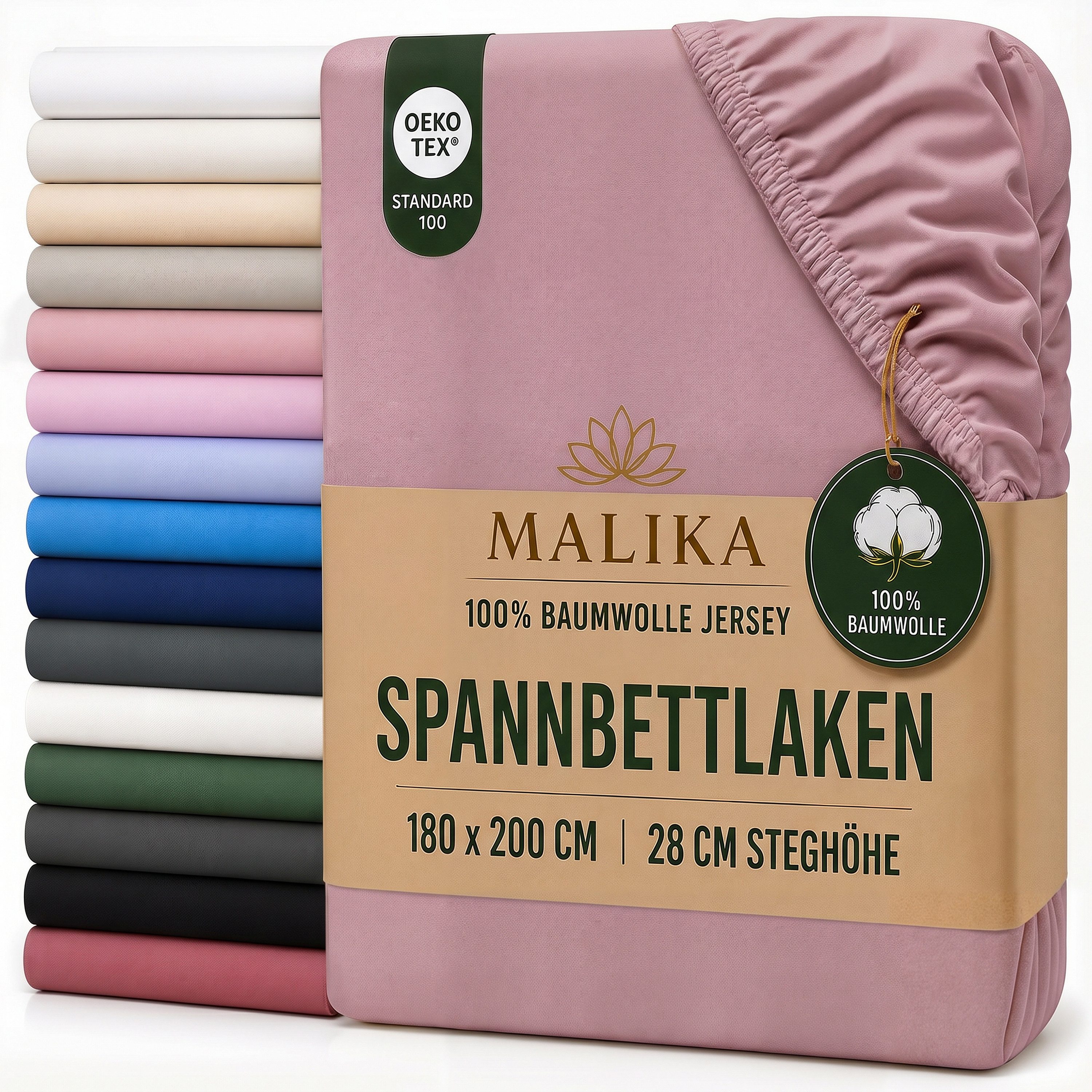 Malika Spannbettlaken aus 100% Baumwolle, 90-100x200, Beere, Jersey Baumwolle, Gummizug: Ja, (1 Stück), Allergikergeeignet, Pflegeleicht und Atmungsaktiv