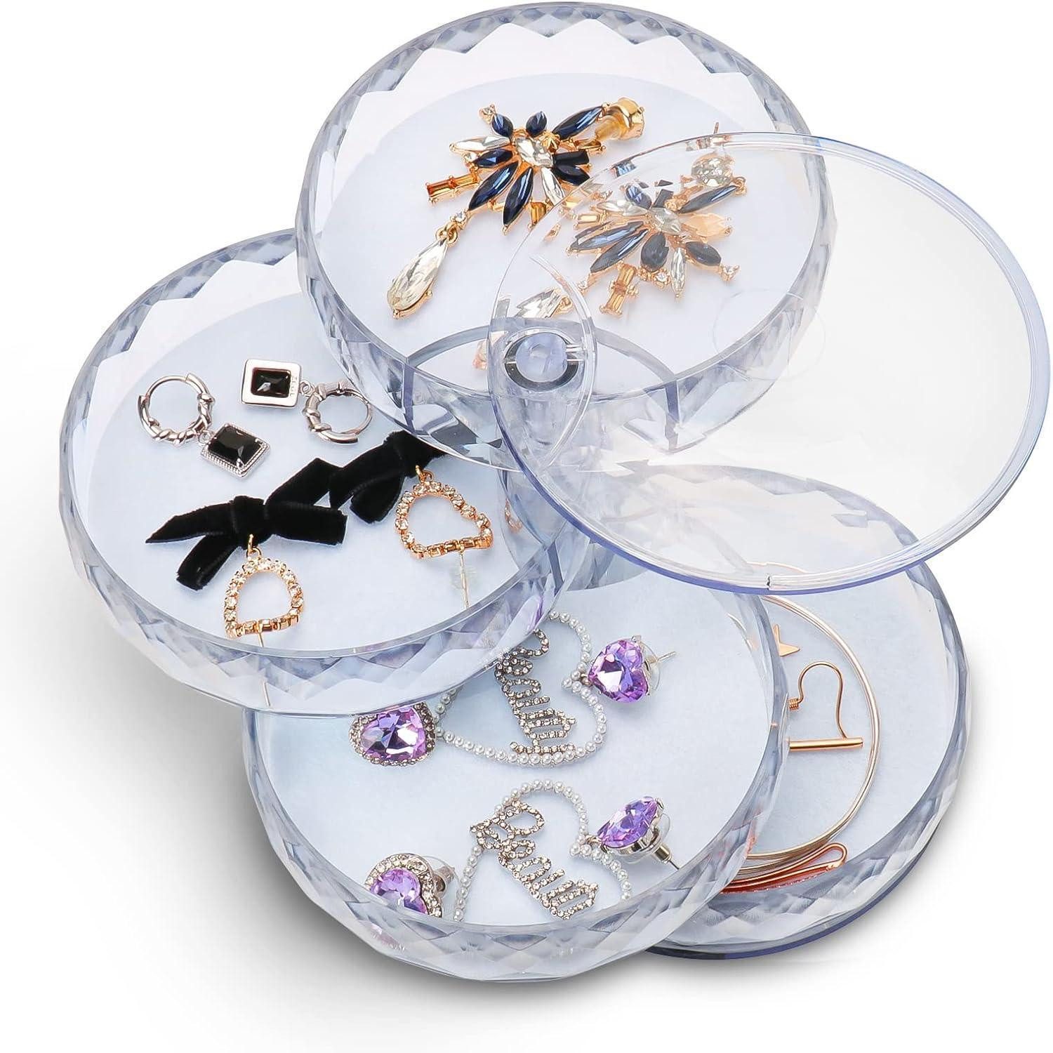 LuxusKollektion Schmuckkasten Schmuckkästchen Mädchen Damen 4 Ebenen Drehbar Transparent Acryl