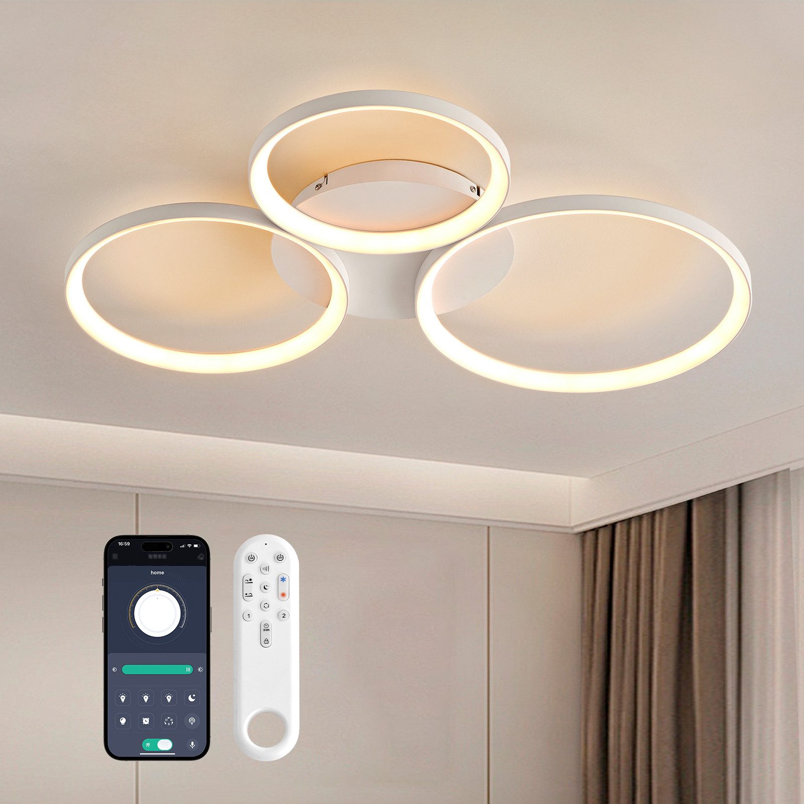 RRBEST LED Deckenleuchte LED Deckenlampe, 72CM Dimmbar Wohnzimmer Deckenleuchte, mit Fernbedienung und Memory Funktion