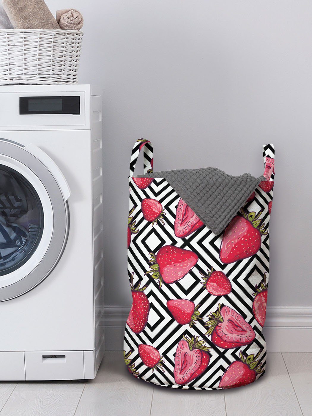 Abakuhaus Wäschesäckchen Wäschekorb mit Griffen Waschsalons, Chevron Früchte Kordelzugverschluss für Streifen-Design