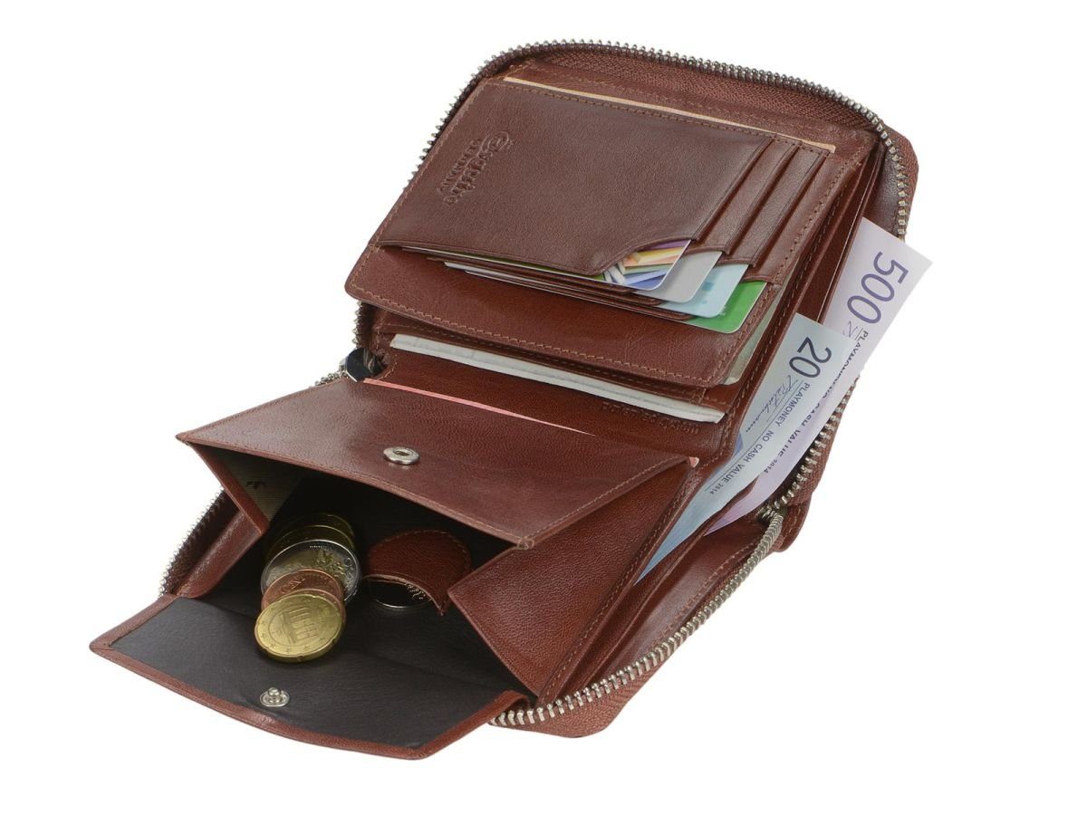 Portemonnaie, Reißverschluss-Börse, Damen, Brieftasche, Toscana, Geldbörse Esquire Herren Brown