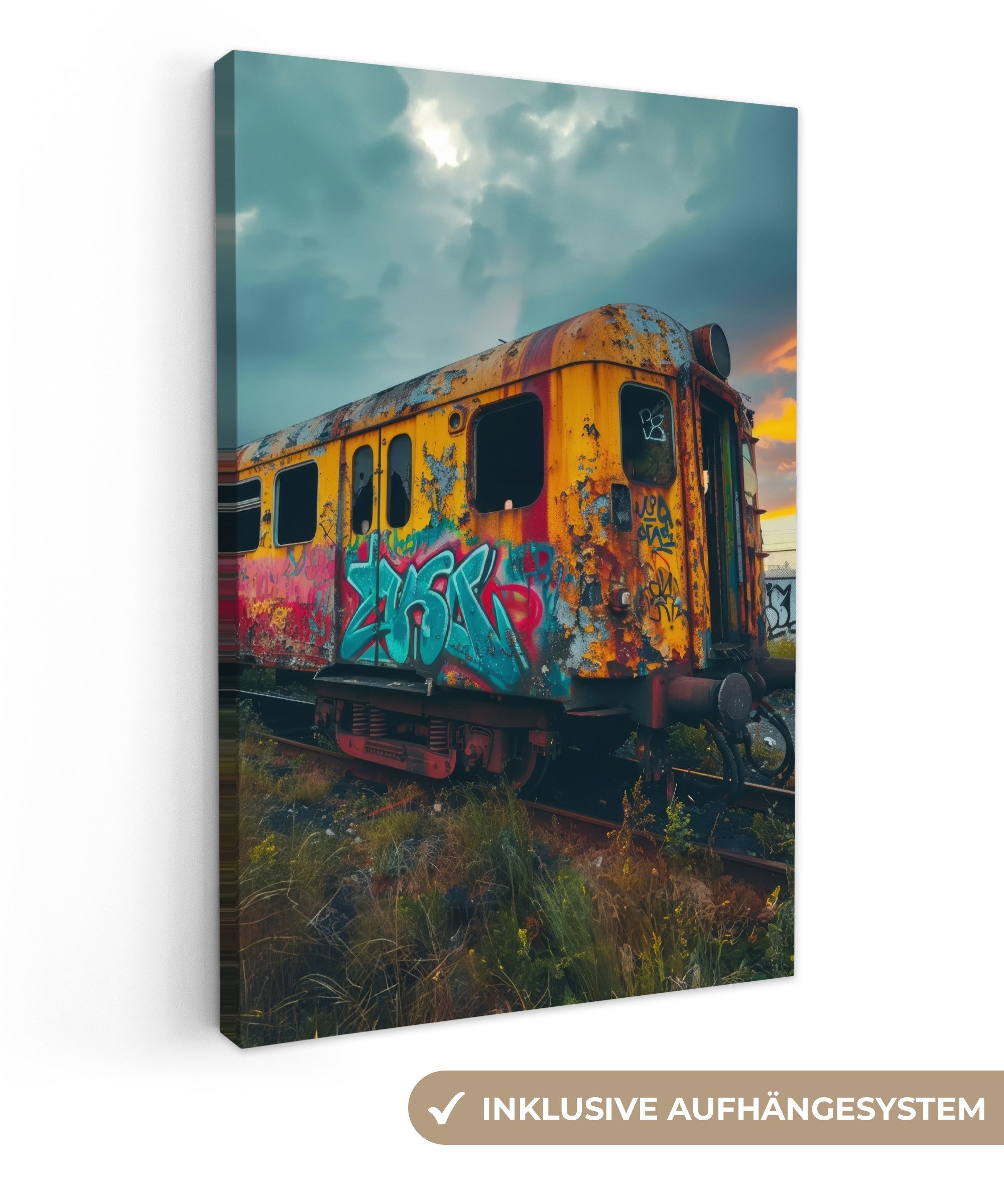 OneMillionCanvasses® Leinwandbild Graffiti - Verlassener Zug - Straßenkunst günstig online kaufen