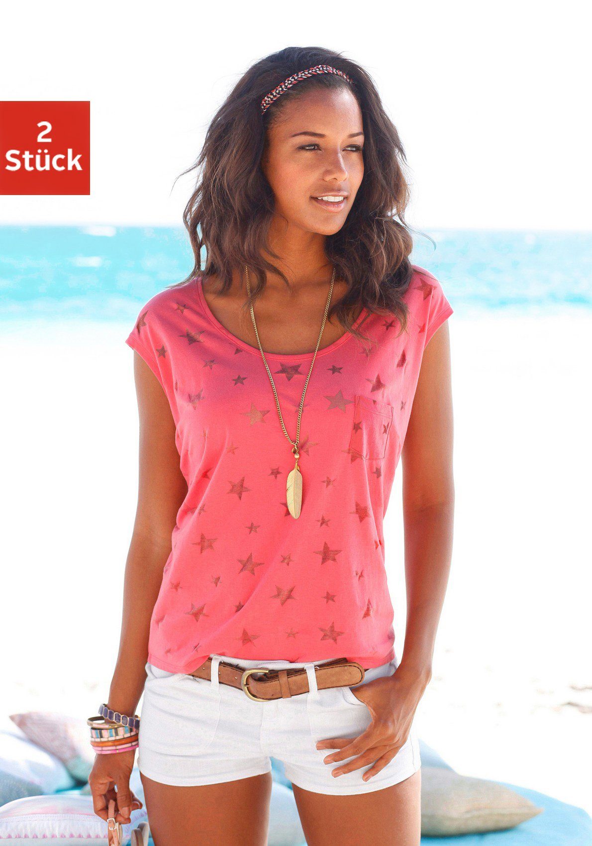 Beachtime Kurzarmshirt "mit leicht transparenten Sternen", (2er-Pack), aus günstig online kaufen