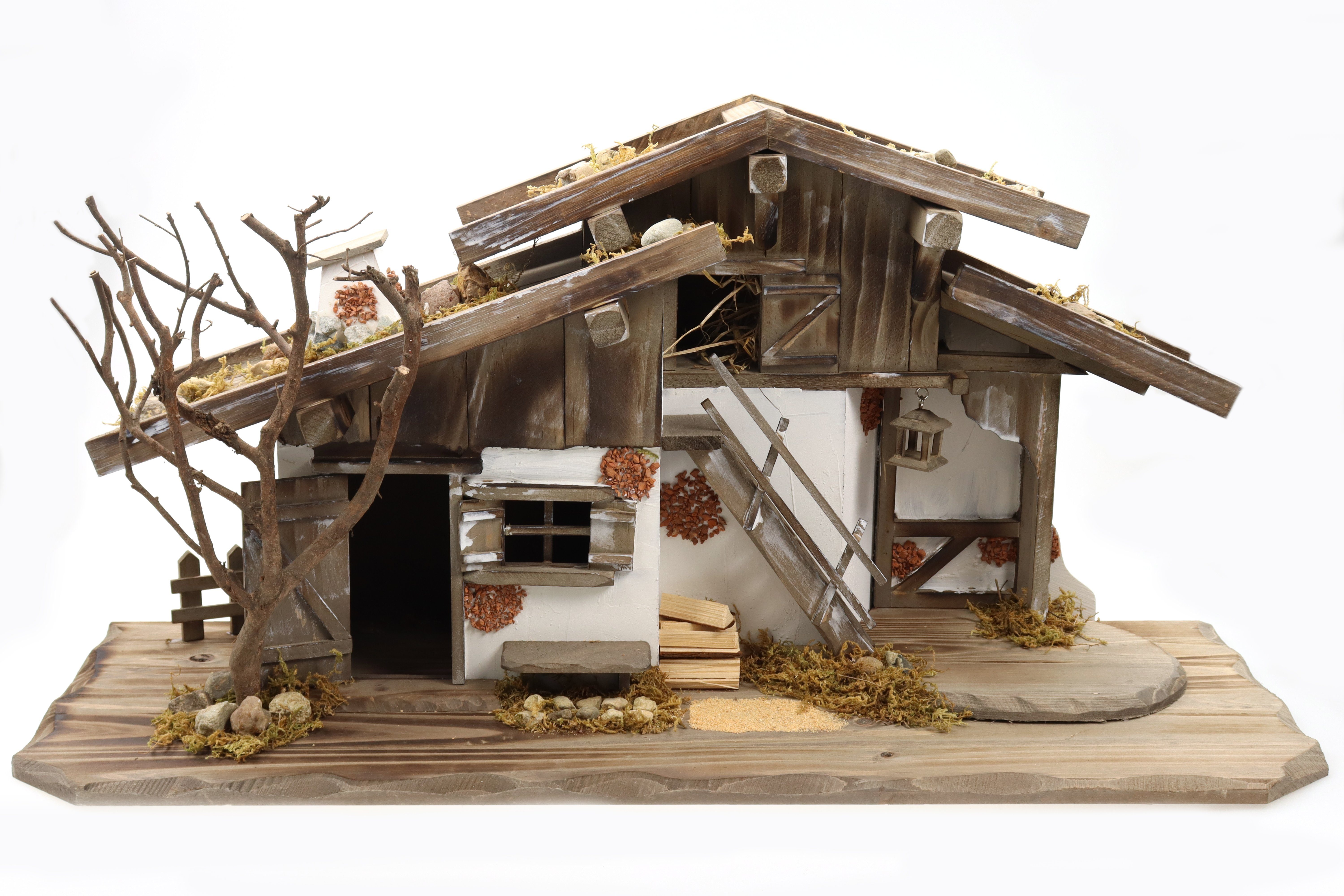 ELLUG Krippe großer Krippenstall aus Holz 71*24*35cm (OHNE Krippenfiguren) (1-tlg), aus Holz, für Figuren bis 17cm Höhe