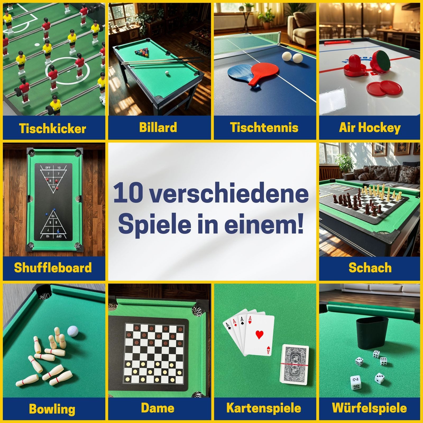 Best Sporting Multifunktionstisch Kinder 10 in 1 PANTHER - Multi Kickertisch Kinder mit 10 Spielen