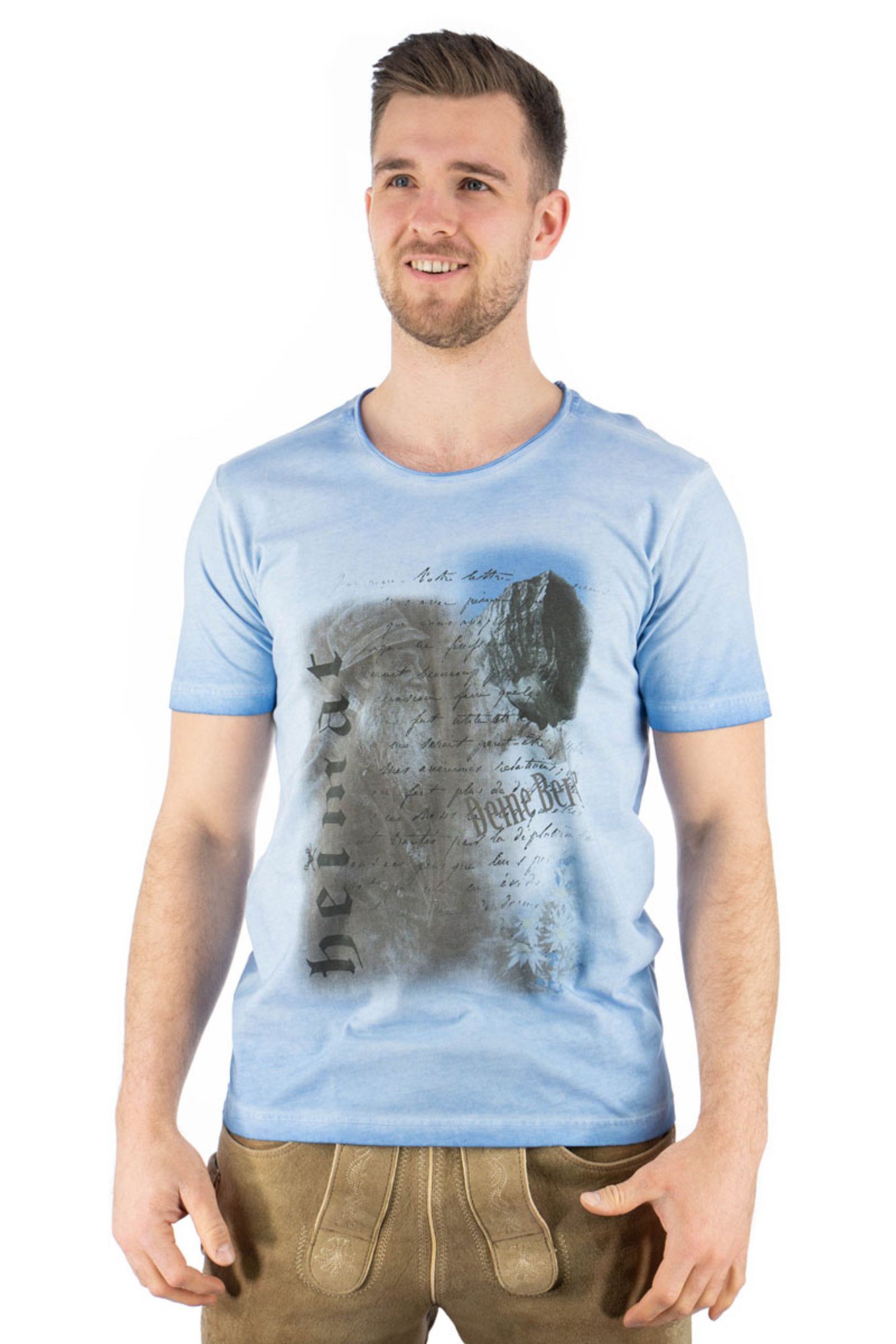 Praiol Motivdruck T-Shirt kornblau mit Trachtenshirt OS-Trachten Kurzarm