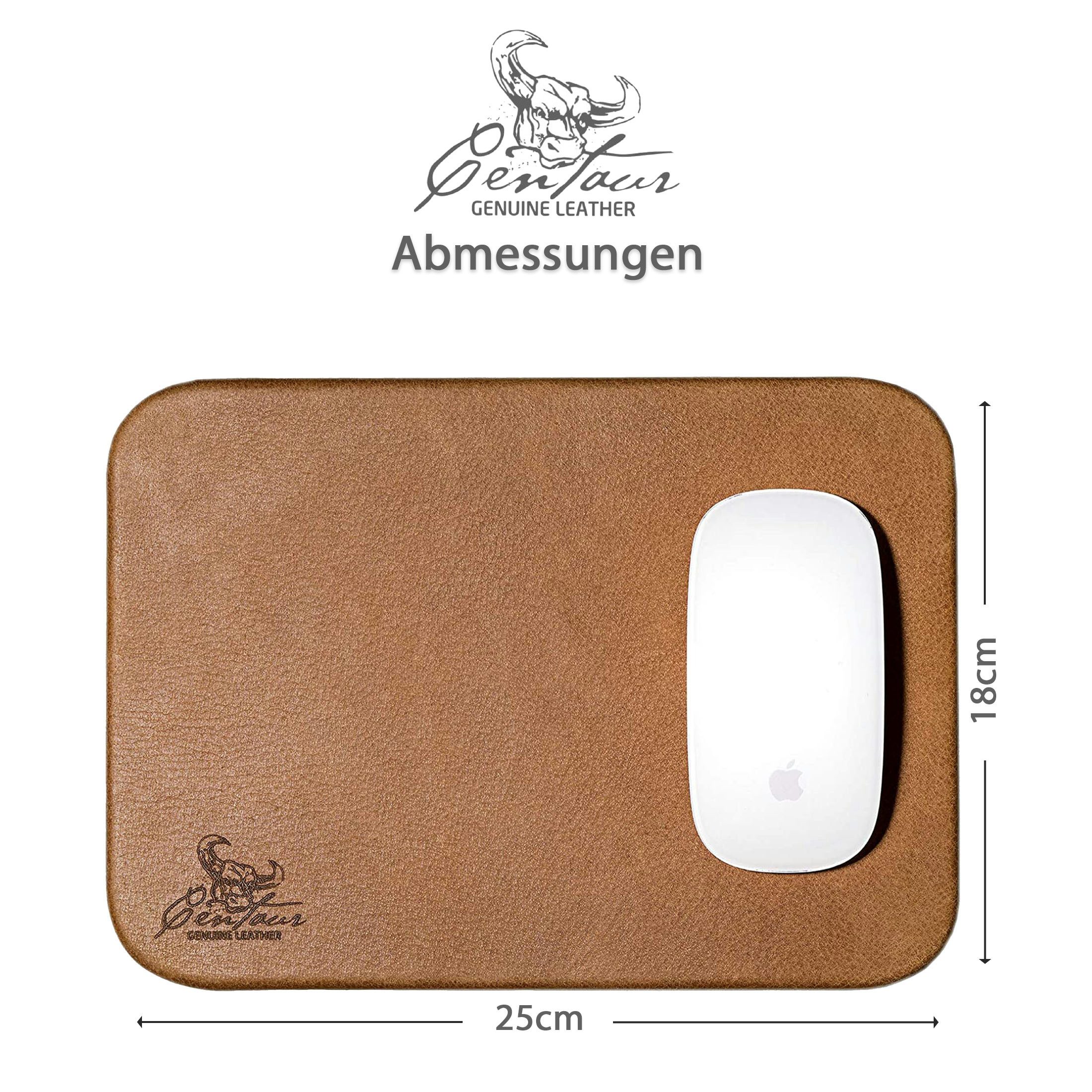 Centaur Mauspad aus echtem Leder 25x18cm Mauspad (1-St., Cognac Vintage), Hochwertiges Leder, echtes Rindleder, Antirutschfunktion, Handarbeit – Bild 2 von 5