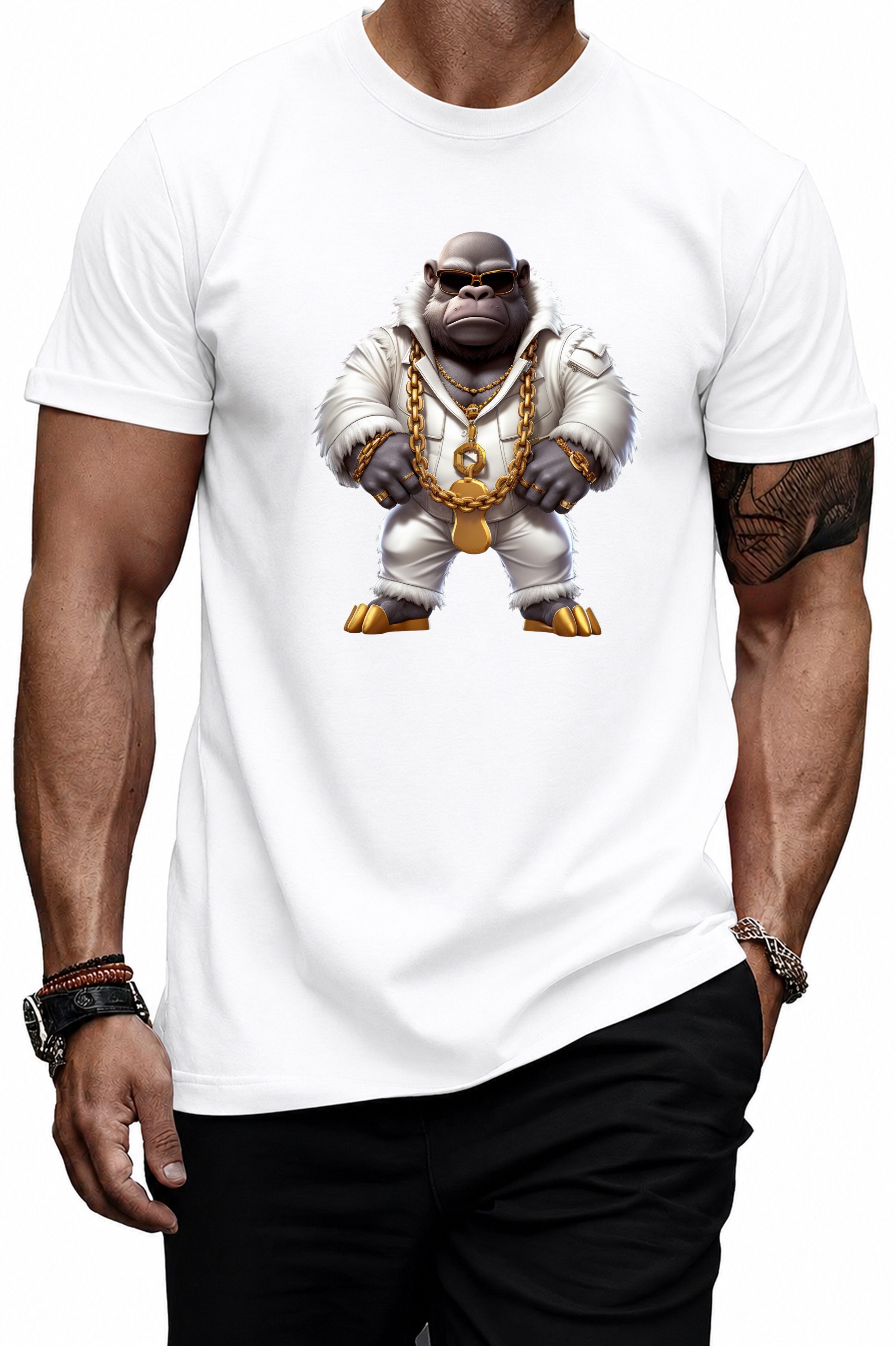 Banco T-Shirt Herren Gorilla Frontprint Streetwear Regular Fit mit großem Gorilla-Frontprint und goldfarbenen Details