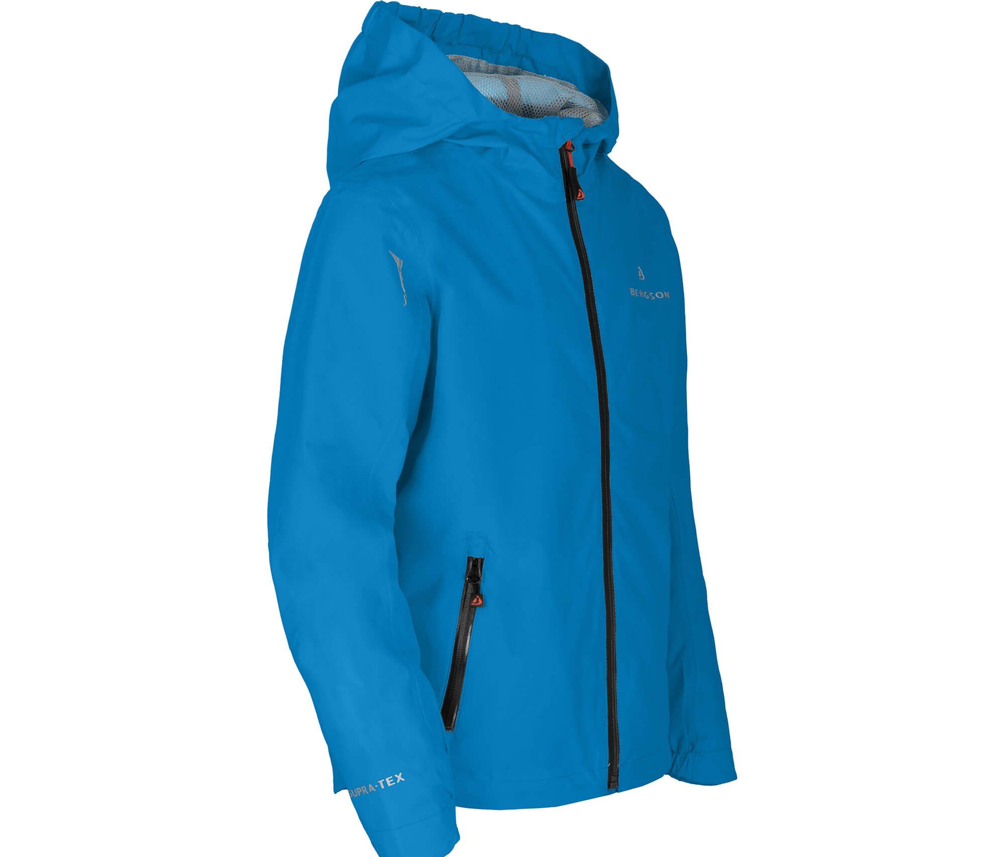 Bergson Outdoorjacke LIO Kinder Regenjacke, Netzfutter, 12000 mm Wassersäule, Normalgrößen, blau