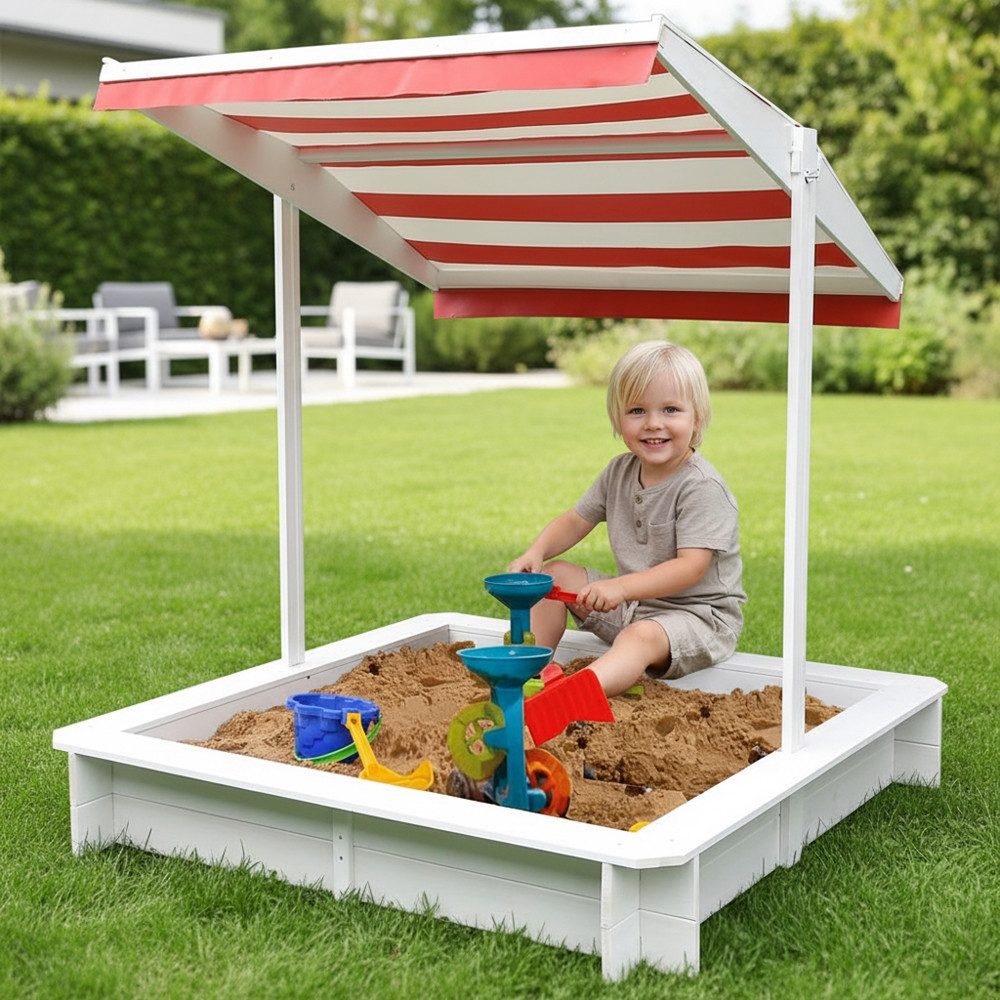 Melko Sandkasten Holzsandkasten Sandkiste mit Überdachung aus Holz in Weiß, (Stück), Sonnendach