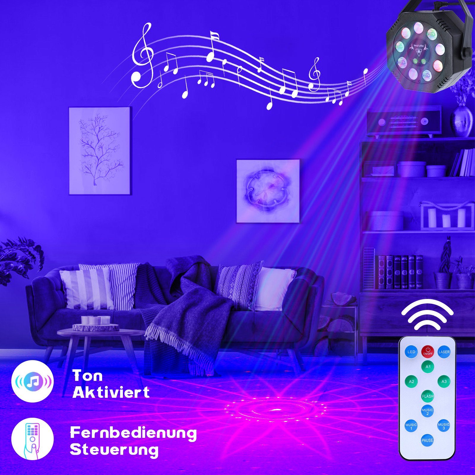 Rosnek LED Discolicht Tragbar, Partys Halloween Weihnachten Aktiviert, USB, Fernbedienung, Bar Stroboskop, Sound für Bühne