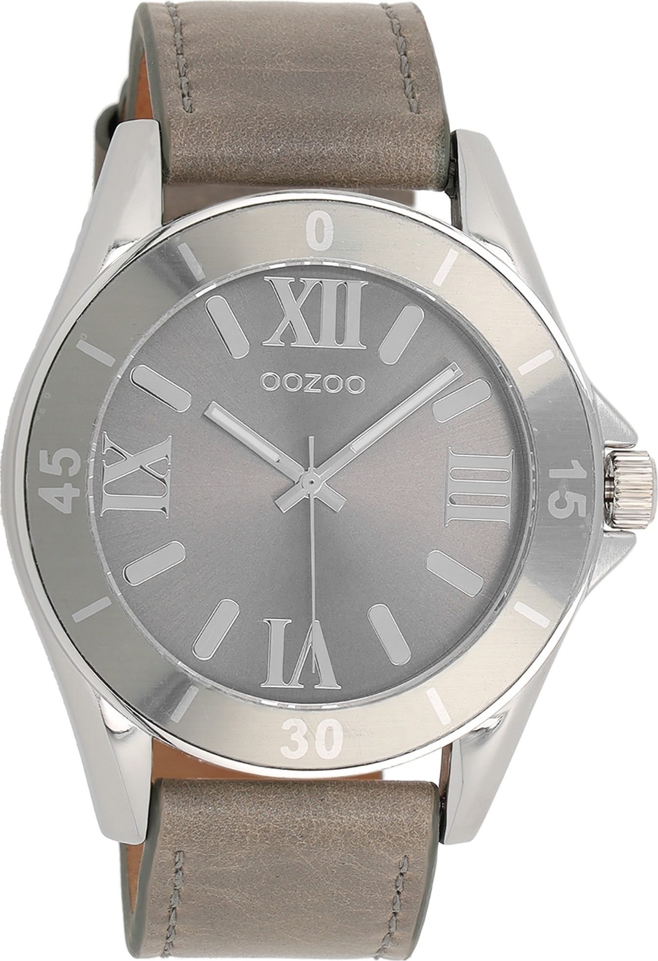 OOZOO Quarzuhr Oozoo Unisex Armbanduhr Vintage Series, (Analoguhr), Damen, Herrenuhr rund, groß (ca. 45mm) Lederarmband taupe, hellbraun