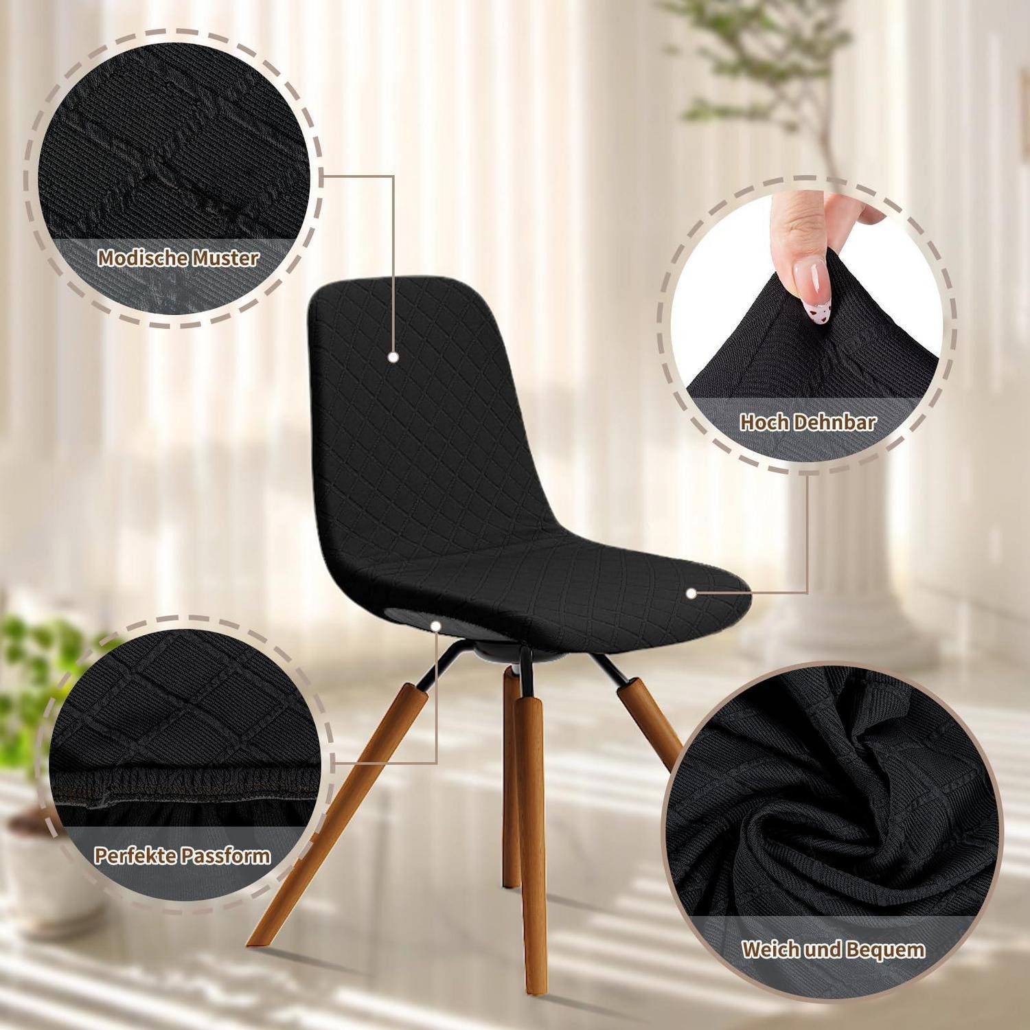 LuxusKollektion Stuhlhusse Stuhlhussen 4er Set Schwarz, Stuhlbezug