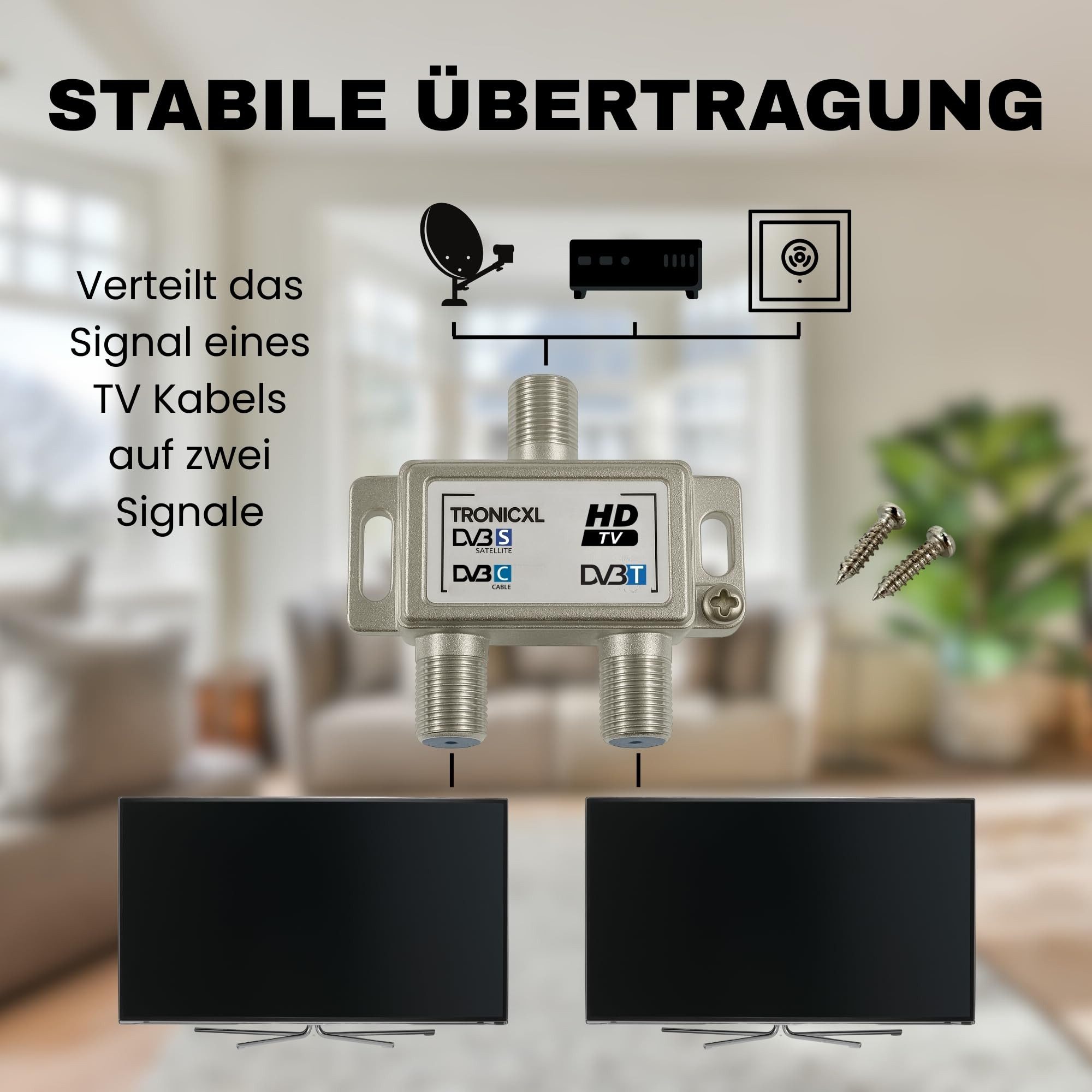 TronicXL SAT-Verteiler Sat Splitter 2-fach Antennen Verteiler Weiche Splitter Kabelfernsehen, F-Kupplungen – Bild 4 von 5