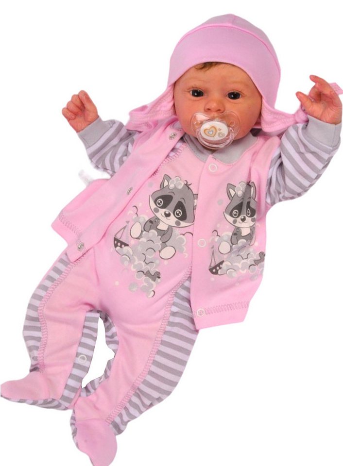 La Bortini Strampler, Jäckchen & Mütze Baby 3tlg Strampler Mütze und Hemdchen Set Anzug aus reiner Baumwolle, 44 50 56 62 68 74