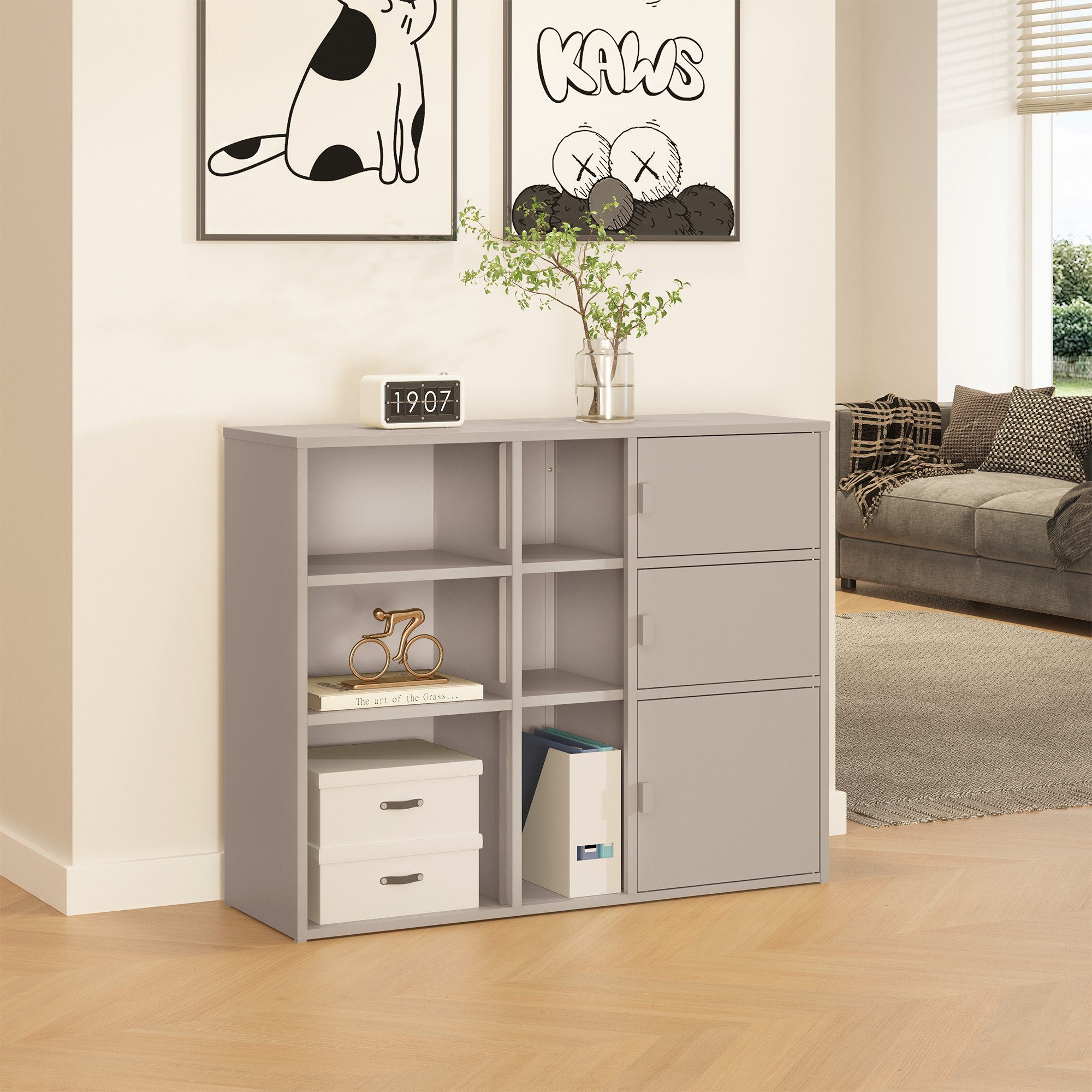 en.casa Aktenschrank »Kliri« mit 3 Türen Stahl 100 x 32 x 81 cm Kamelfarben