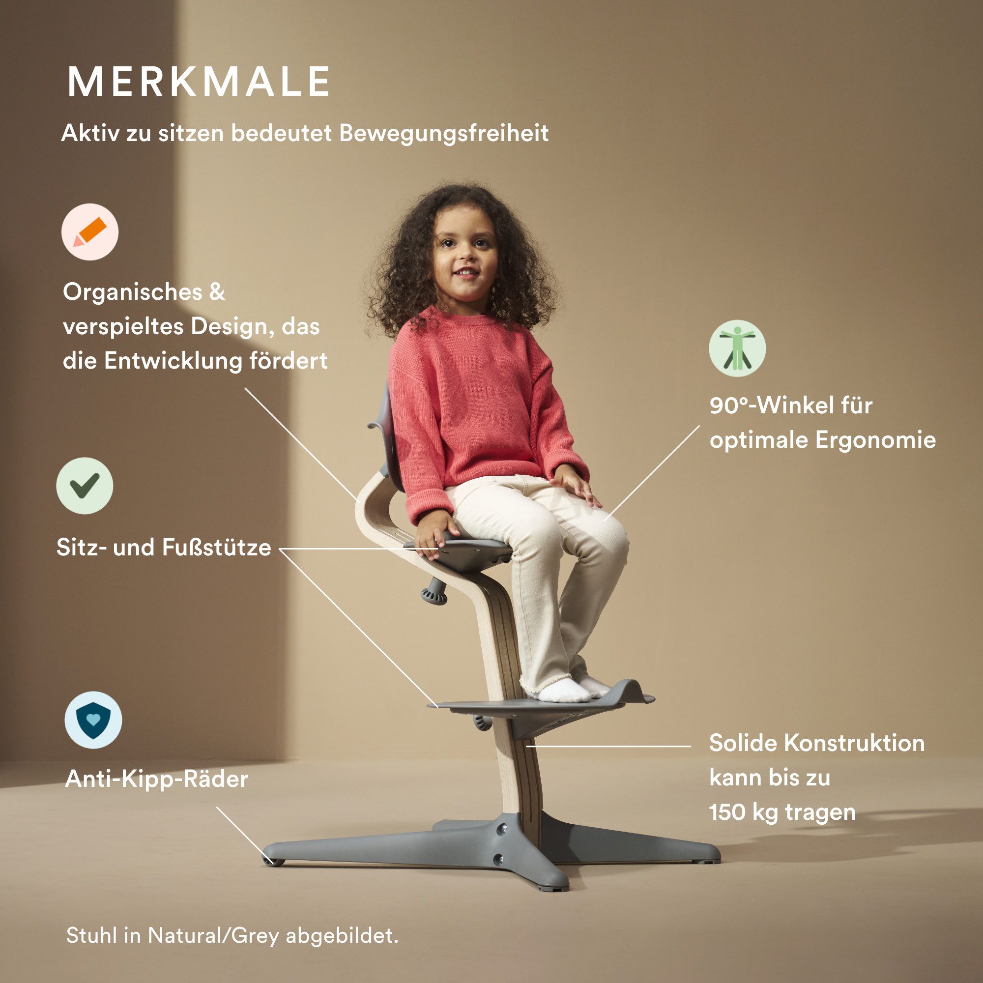 Stokke Hochstuhl Nomi®, der zu aktivem Sitzen inspiriert, Geeignet für Babys bis Erwachsene bis zu 150 kg