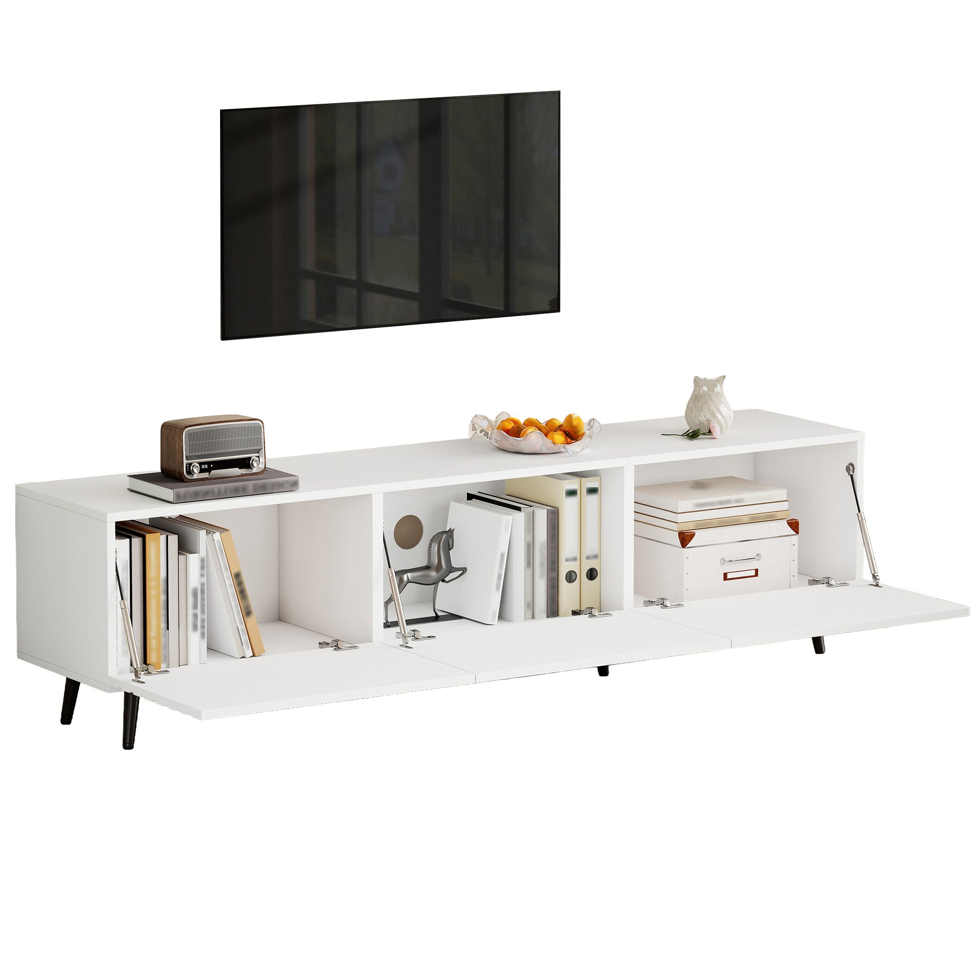Merax Lowboard TV-Board für 80 Zoll Fernseher (1 St), TV-Schrank mit 3 Klapptüren & großer Stauraum, 180x40x48cm